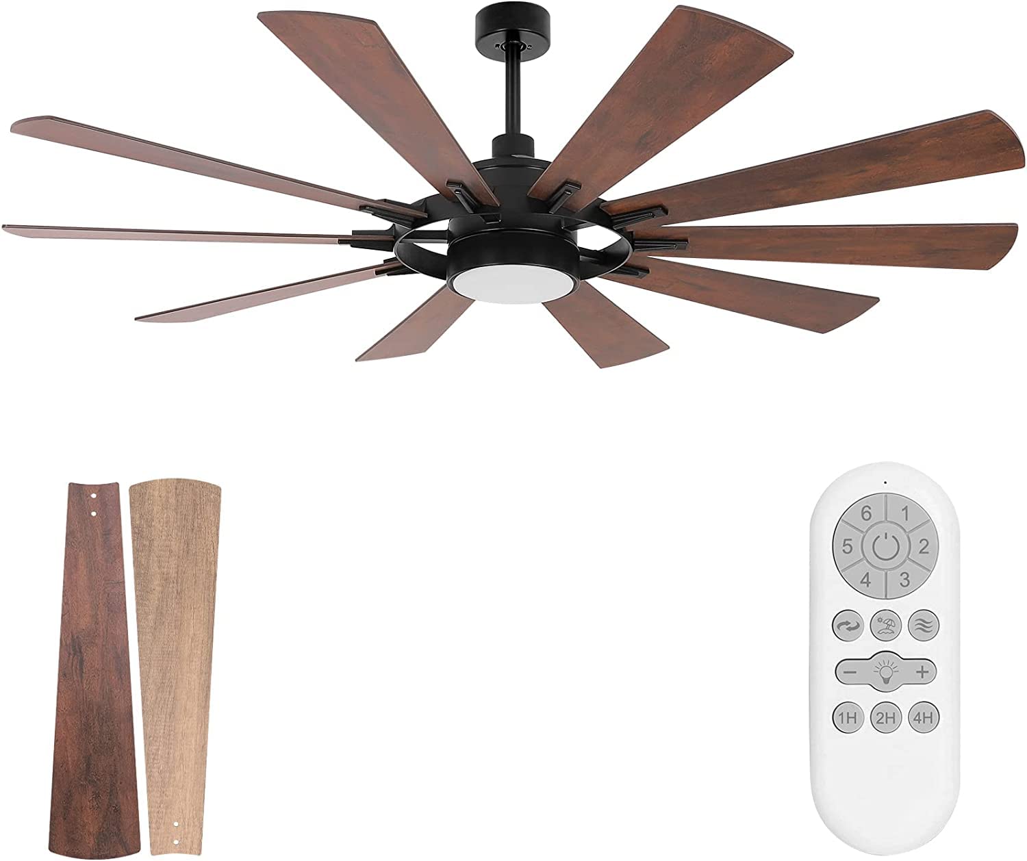 Hykolity 65 Inch Farmhouse Ceiling Fan with Light and Remote - Large Reversible Motor & Blades, 5 Color Temperatures, 6-Speed Remote Control - Perfect for Living Room, Bedroom, Basement, Sunroom, Porch and Patio