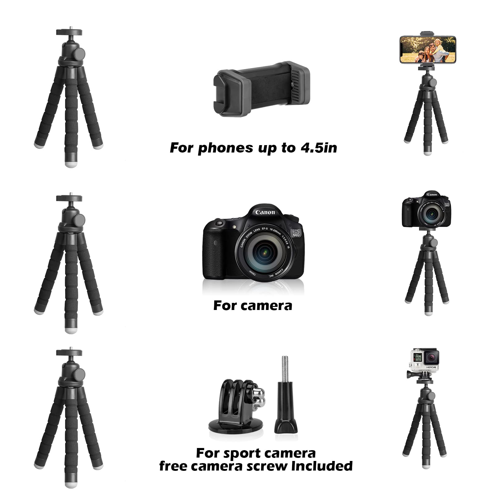UBeesize Portable Flexible Phone Tripod Stand with Wireless Remote & Clip - Adjustable Smartphone Tripod for Vlogging, YouTube Videos, Live Streaming & Photography (Black) - Perfect for Content Creators, Travel Vloggers & Home Video Shooting