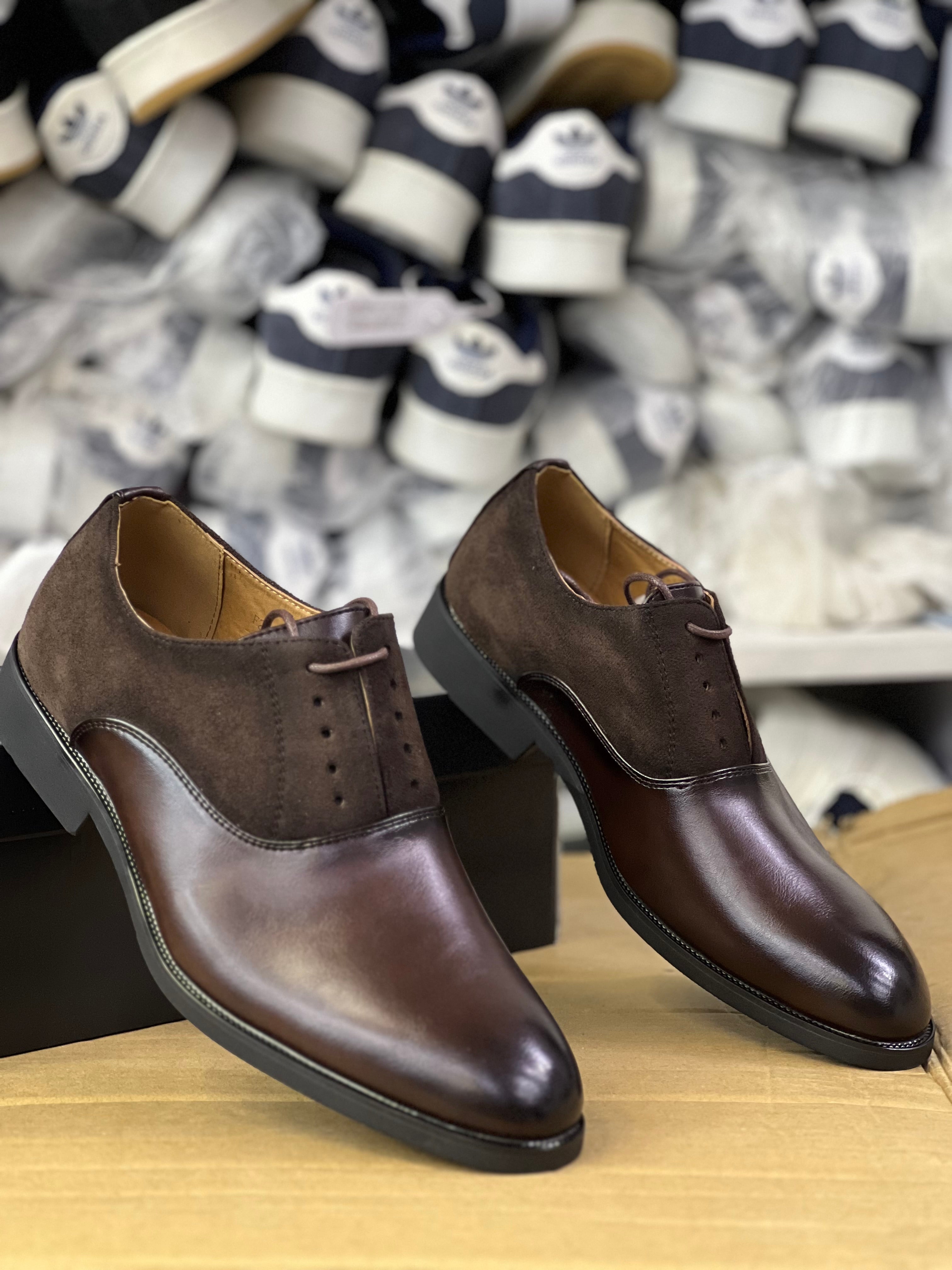 Premium Men's Genuine Leather Dress Shoes - Dark Brown - Comfortable & Stylish for Business, Office & Formal Occasions