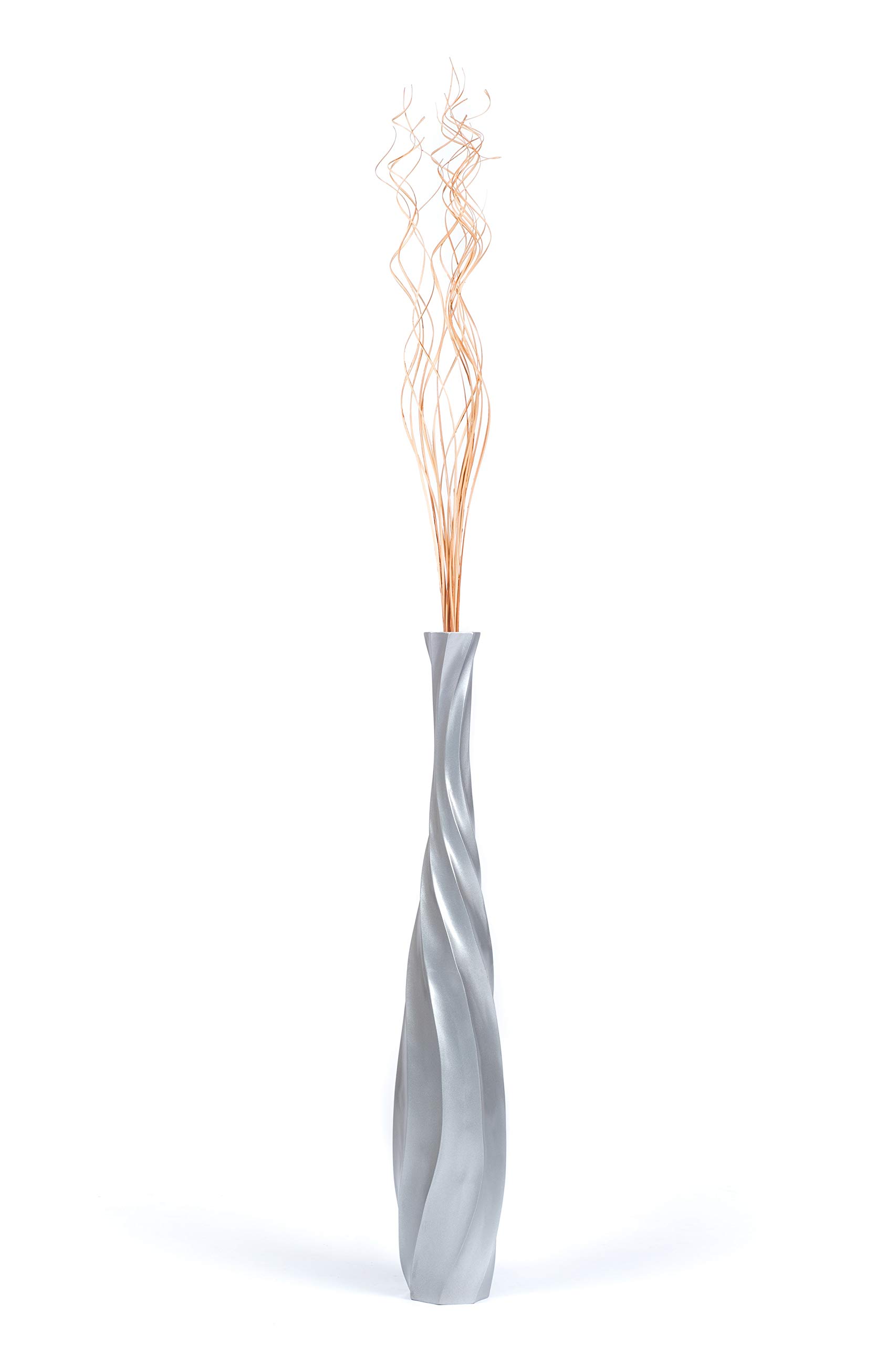 Leewadee 28 Inch Large Silver Floor Vase - Wooden Farmhouse Decor for Flowers, Fake Plants & Pampas Grass - Perfect for Living Room, Entryway or Wedding Centerpiece Decorations
