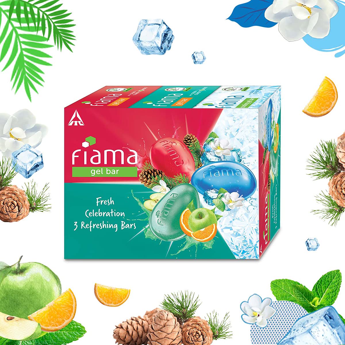 Fiama Gel Bathing Bar Fresh Celebration Pack - 3 Unique Moisturizing Soap Bars with Skin Conditioners for Soft & Hydrated Skin, 125g Each (Pack of 3) | Perfect for Shower, Spa Day & Gift Giving