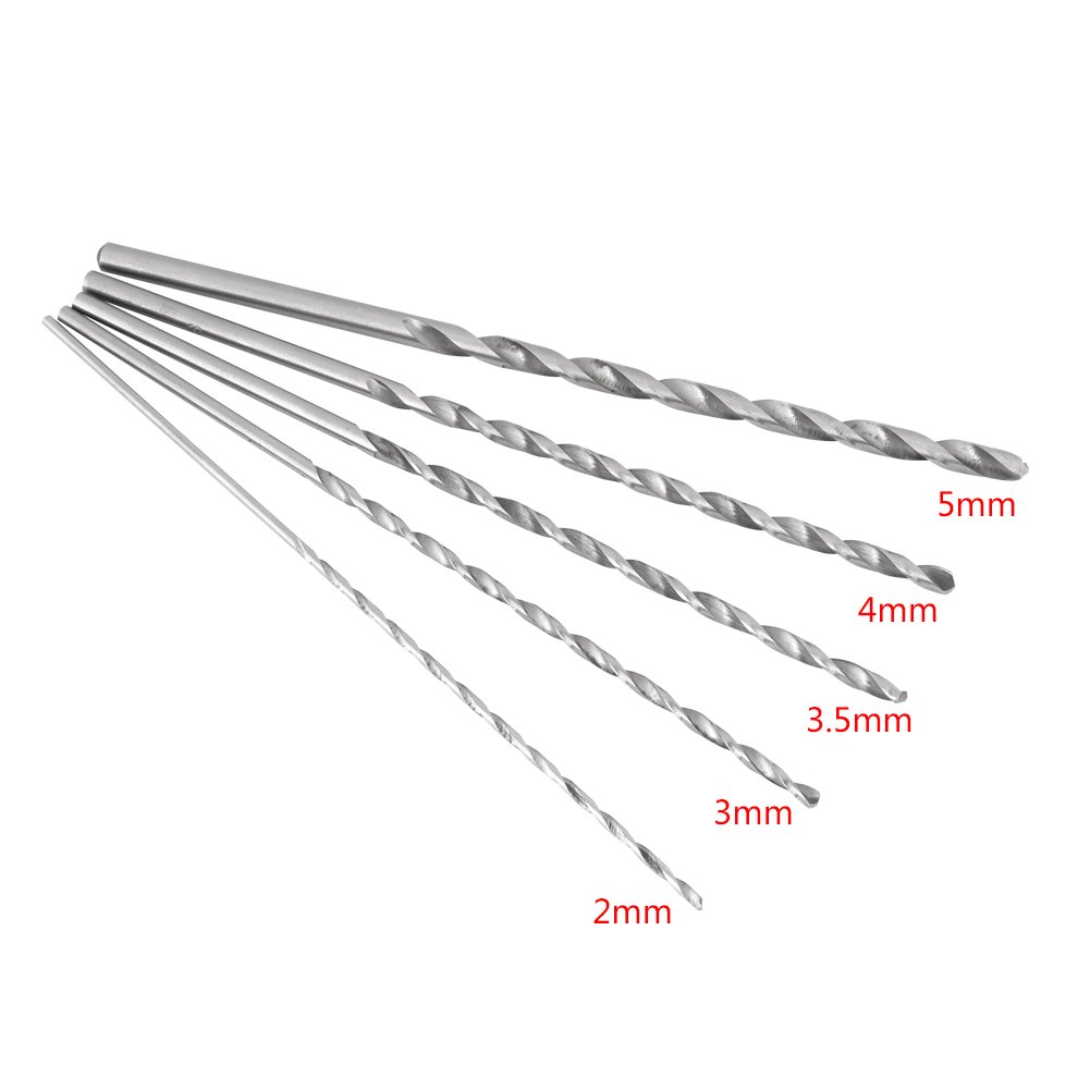 5Pcs Extra Long High-Speed Steel Drill Bit Set - 2-5mm Auger Drill Bits for Wood, Plastic, Aluminum & Steel - Perfect for DIY Projects, Furniture Making & Metalworking