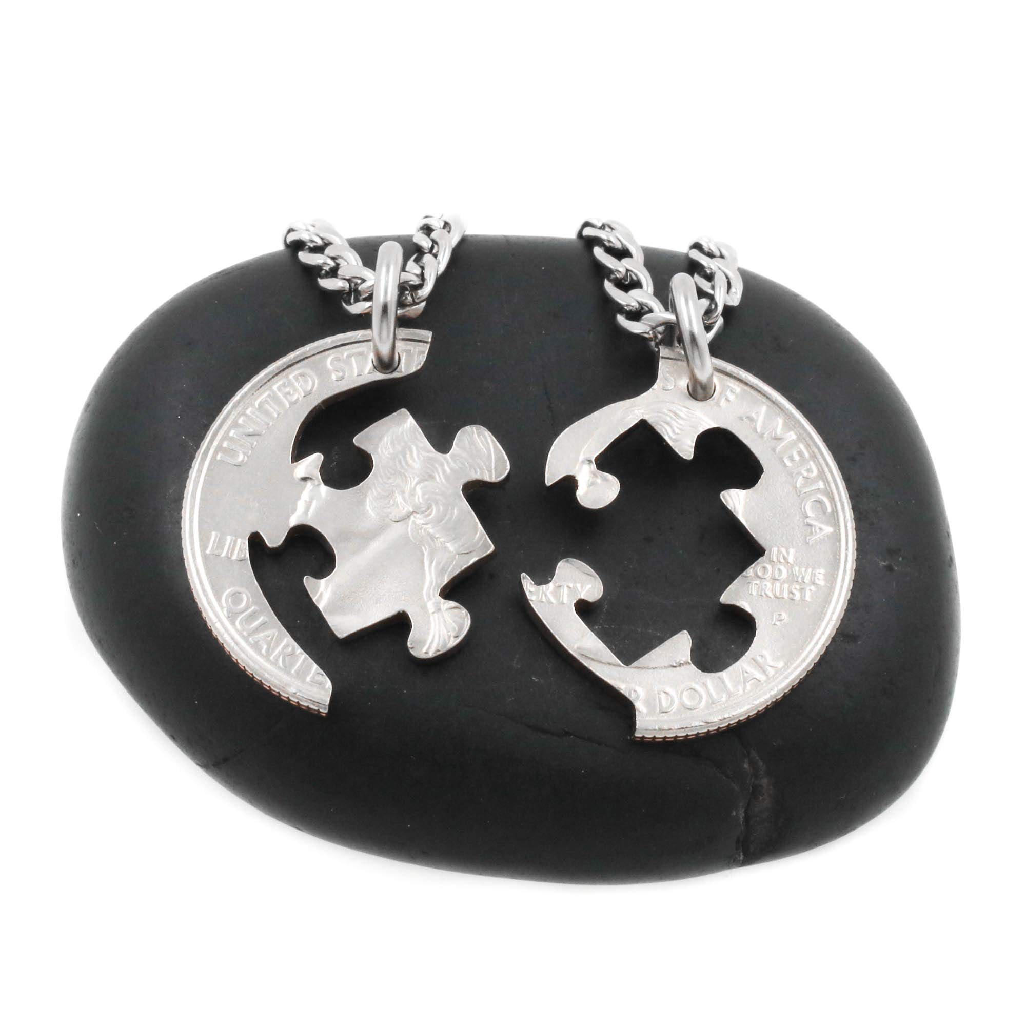 NameCoins Best Friend Puzzle Necklaces - Interlocking Autism Awareness Jewelry, Hand-Cut Coin Pendants for Women & Teens | Friendship Gifts, Sister Necklaces, Puzzle Piece Awareness Jewelry for Autism Support