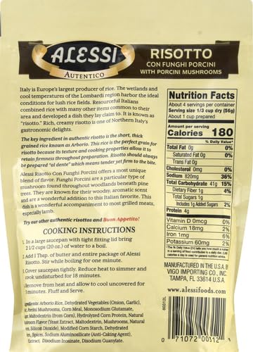 Authentic Italian Arborio Risotto Rice - Alessi Autentico Premium Seasoned Risotto with Porcini Mushrooms, 8oz (Pack of 1) - Easy to Prepare Gourmet Meal for Dinner Parties & Romantic Date Nights