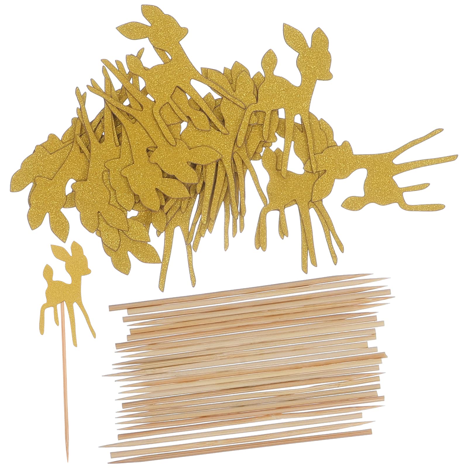 24pcs Golden Glitter Deer Shaped Cake Toppers - Edible Cupcake Decorations for Christmas, Birthday & Wedding Parties - Perfect for DIY Baking, Dessert Decorating and Holiday Celebrations