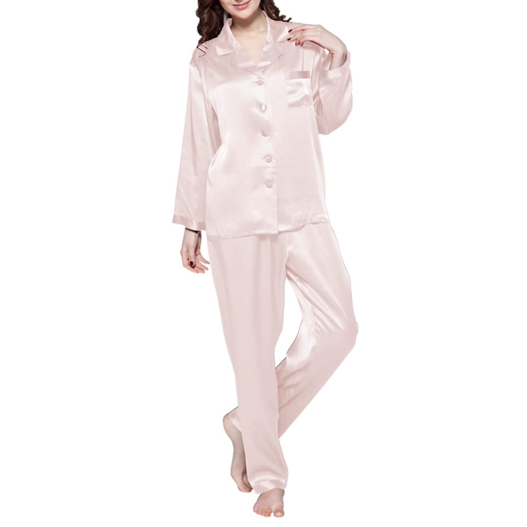 Luxury 100% Silk Satin Pajama Set for Women - Long Sleeve Button Down Sleepwear & Soft Nightwear - Perfect for Relaxing at Home, Spa Days & Romantic Getaways