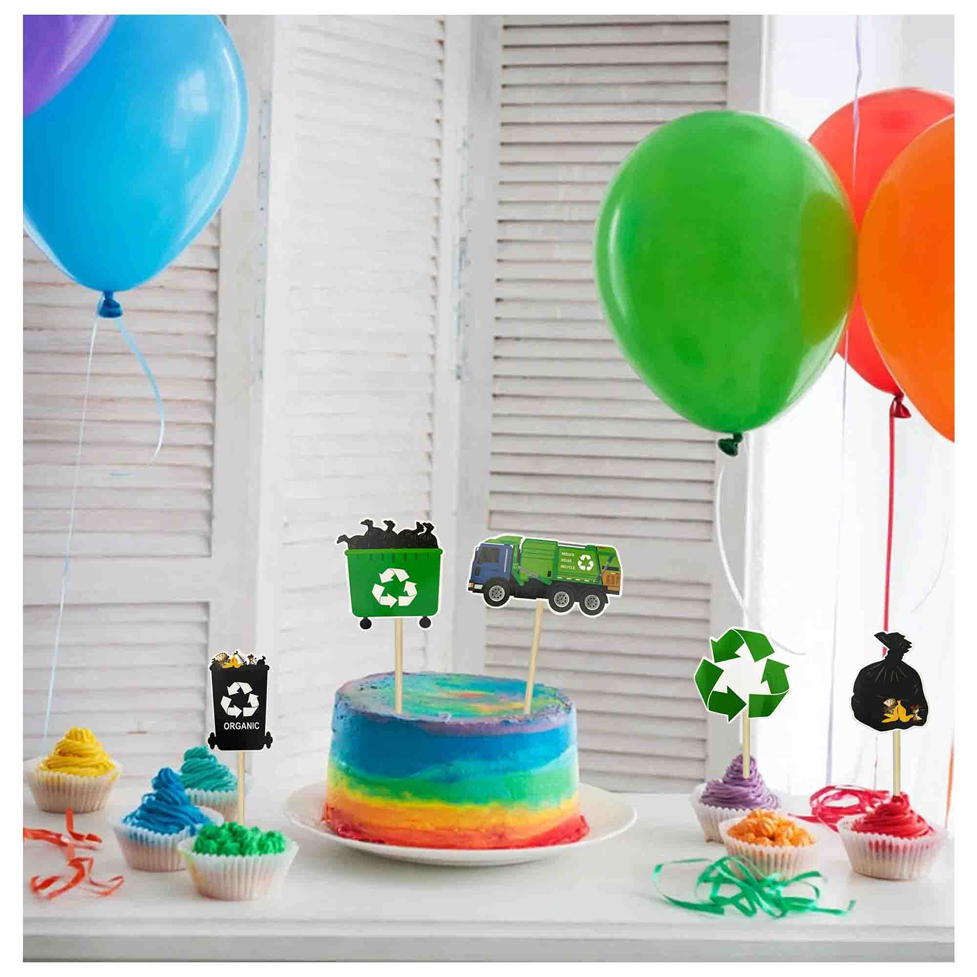 Garbage Truck Birthday Party Supplies - Trash Truck Cupcake Toppers for Kids, Waste Management & Recycling Theme Decorations - Perfect for Toddler Boy Birthday, Construction Theme Party