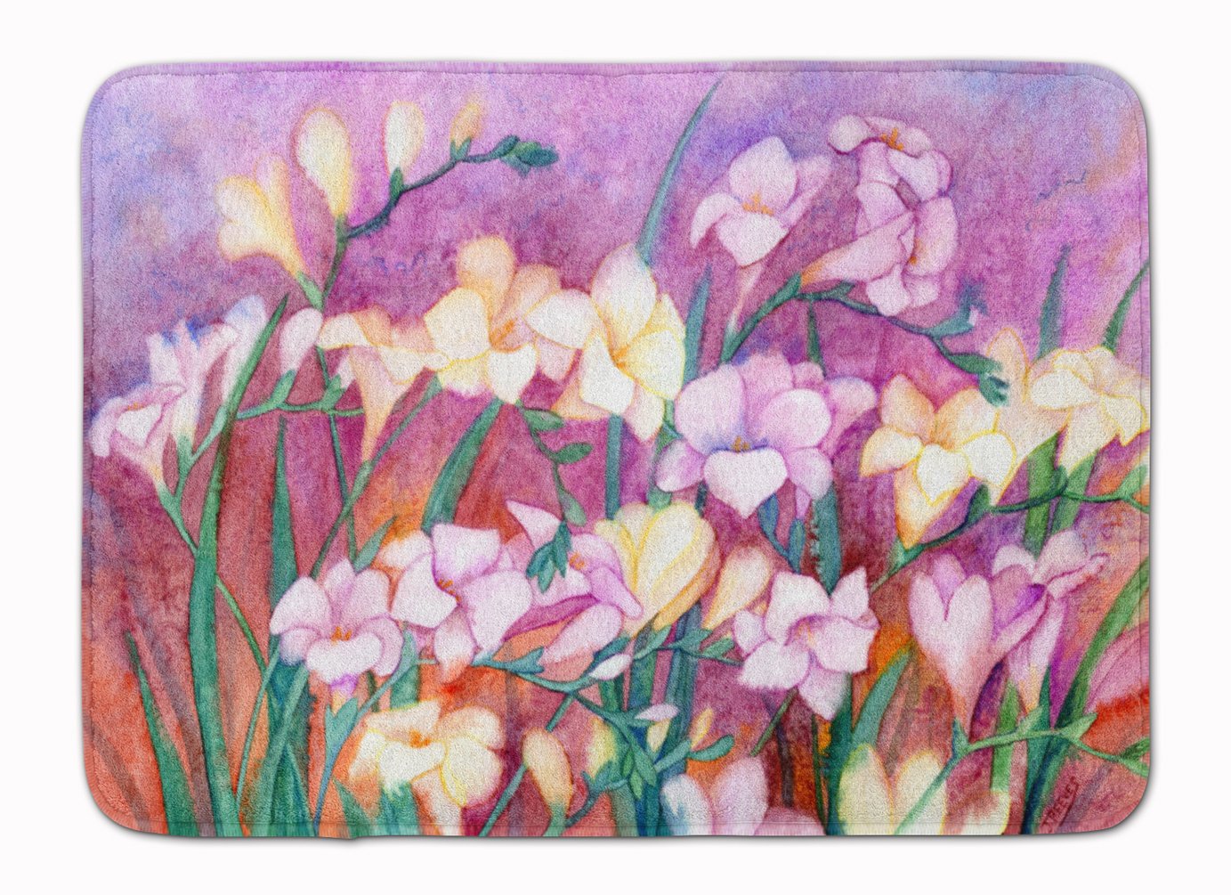 Caroline's Treasures IBD0249RUG Freesias Non-Slip Memory Foam Bath Mat - Machine Washable, Quick Dry, Thick & Durable for Bathroom & Kitchen - Floral Decorative Rug for Home Comfort & Safety