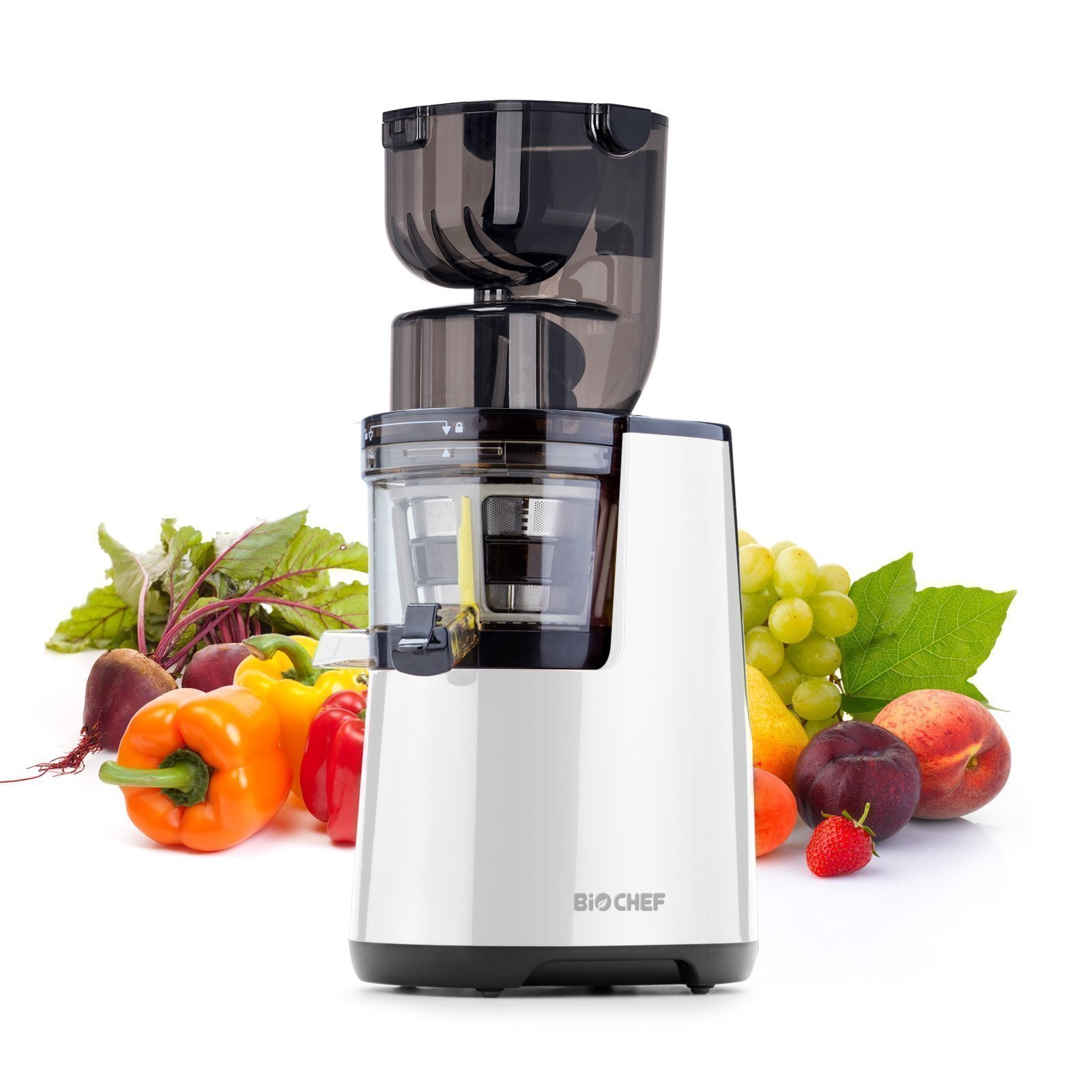 BioChef Atlas Whole Slow Juicer PRO - 300W 45 RPM Masticating Cold Press Juicer with Wide Feed Chute - Lifetime Motor Warranty (White) - Perfect for Healthy Juicing, Detox Drinks, and Raw Food Diets at Home