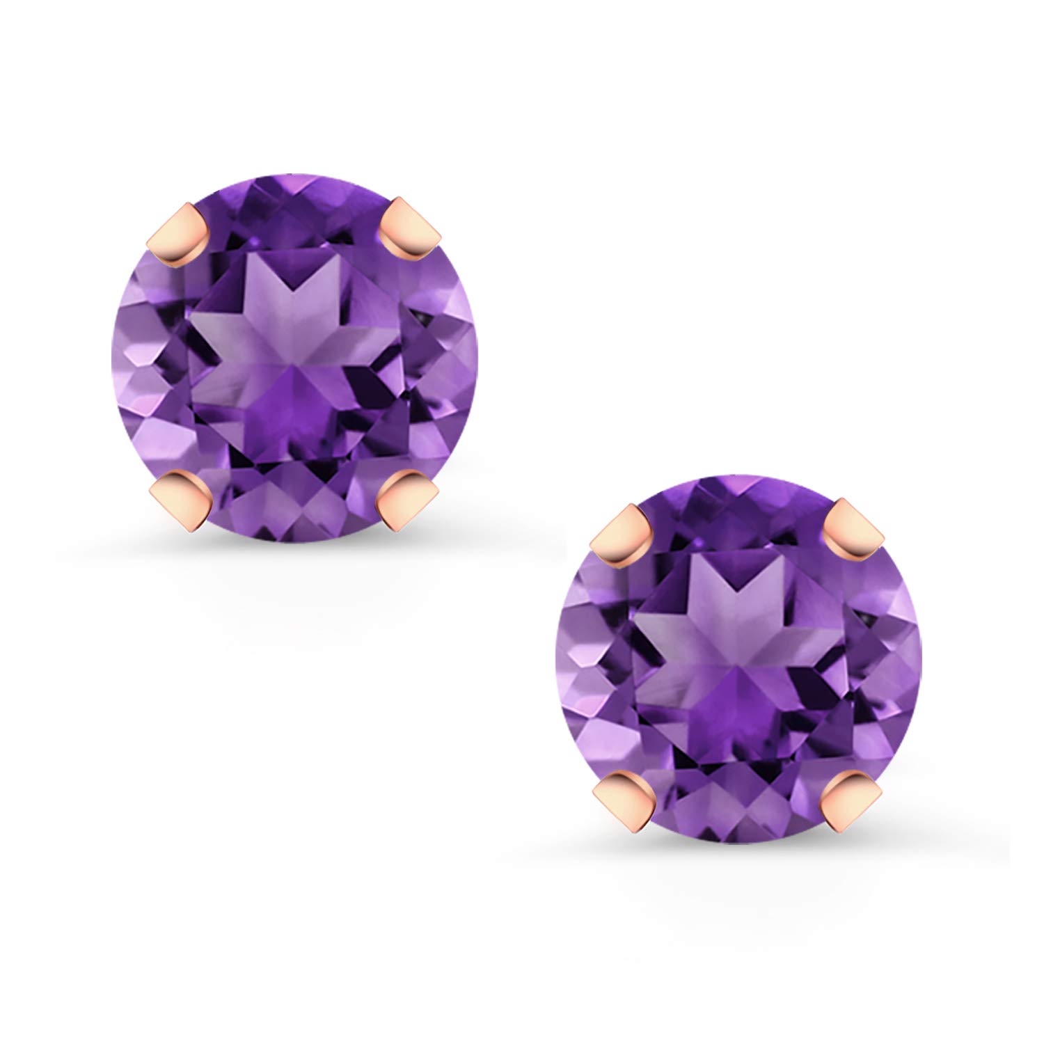 10K Rose Gold Purple Amethyst Stud Earrings for Women & Men - 0.90 CTTW Round 5MM Gemstone Birthstone Jewelry | Perfect Gift for Birthday, Anniversary & Valentine's Day