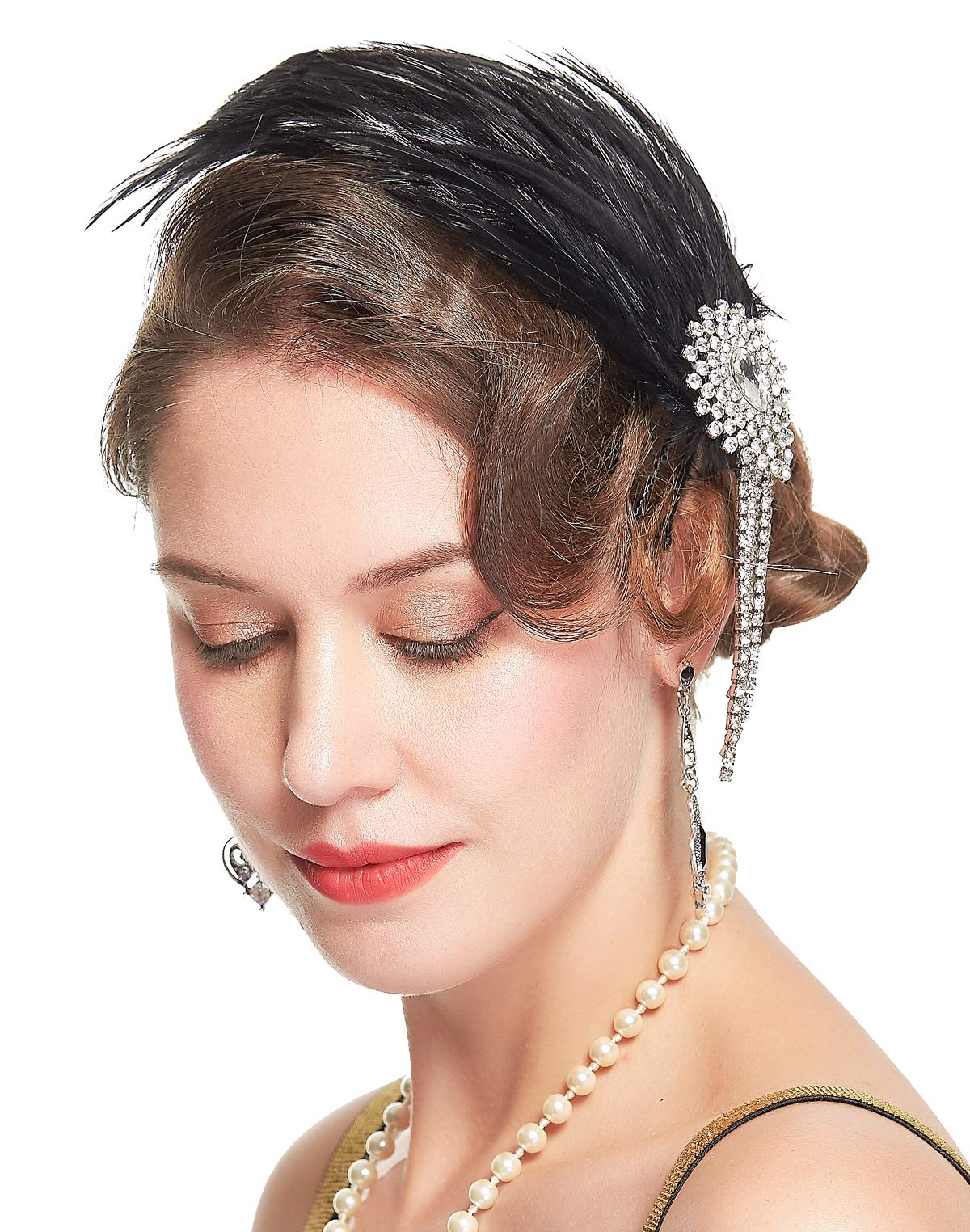 1920s Flapper Headband - Vintage Bridal Hair Accessories with Crystals for Gatsby Themed Parties, Weddings, and Costume Events