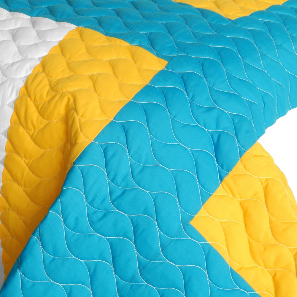 Tower Vienna Vermicelli-Quilted Patchwork Geometric Quilt Set - Full/Queen Size Bedding for Modern & Bohemian Bedrooms