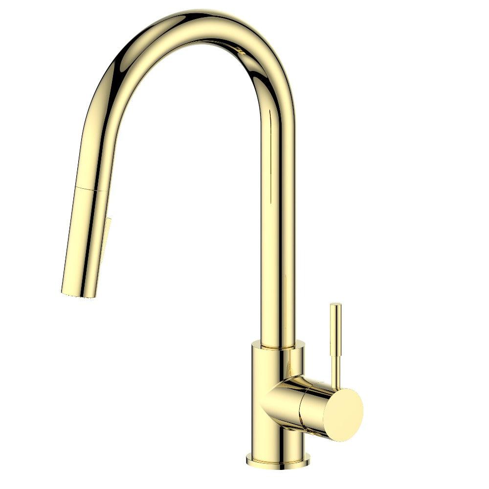 ZLINE Gemini Pull Down Single Handle Kitchen Faucet in Polished Gold - Modern Touchless Design for Easy Cooking & Dishwashing (GEM KF PG)
