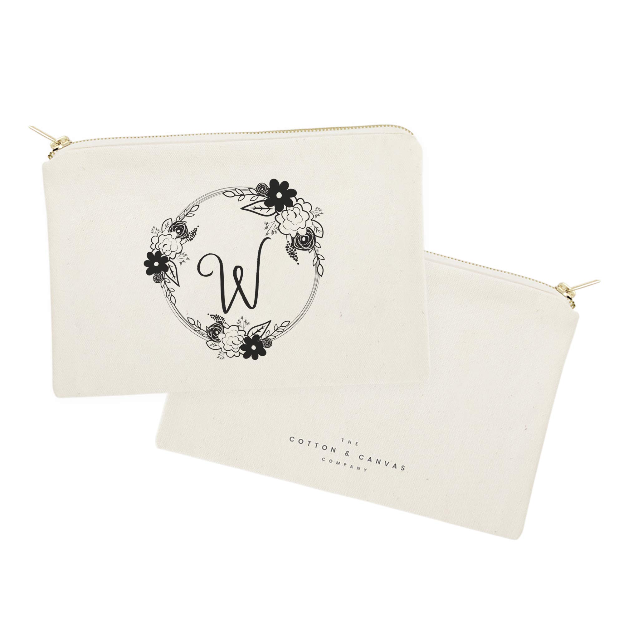 Personalized Monogram Floral Initial Cosmetic Bag - Cotton & Canvas Travel Makeup Pouch for Women | Perfect for Travel, Gym & Everyday Essentials Organization