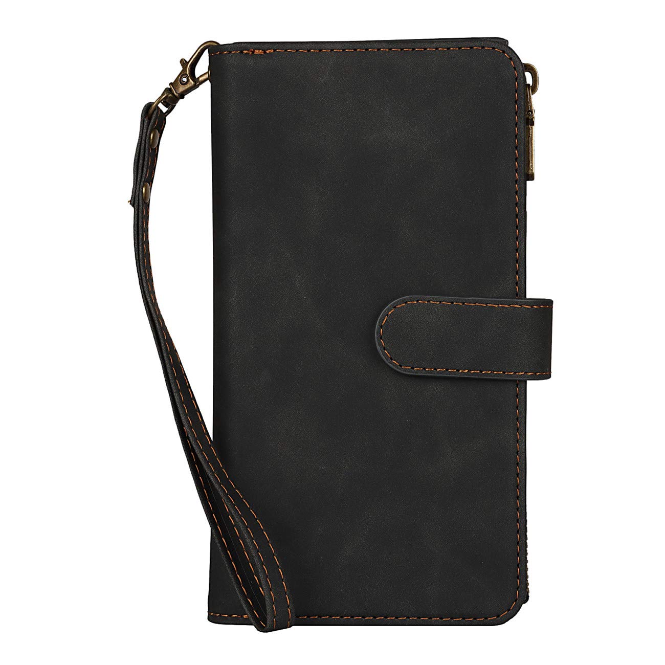 Premium PU Leather iPhone 12/12 Pro Wallet Case with Card Holder & Magnetic Clasp - 2-in-1 Shockproof Flip Cover with Detachable Wrist Strap & Zipper Pocket (Black) - Perfect for Everyday Use, Travel & Hands-Free Convenience