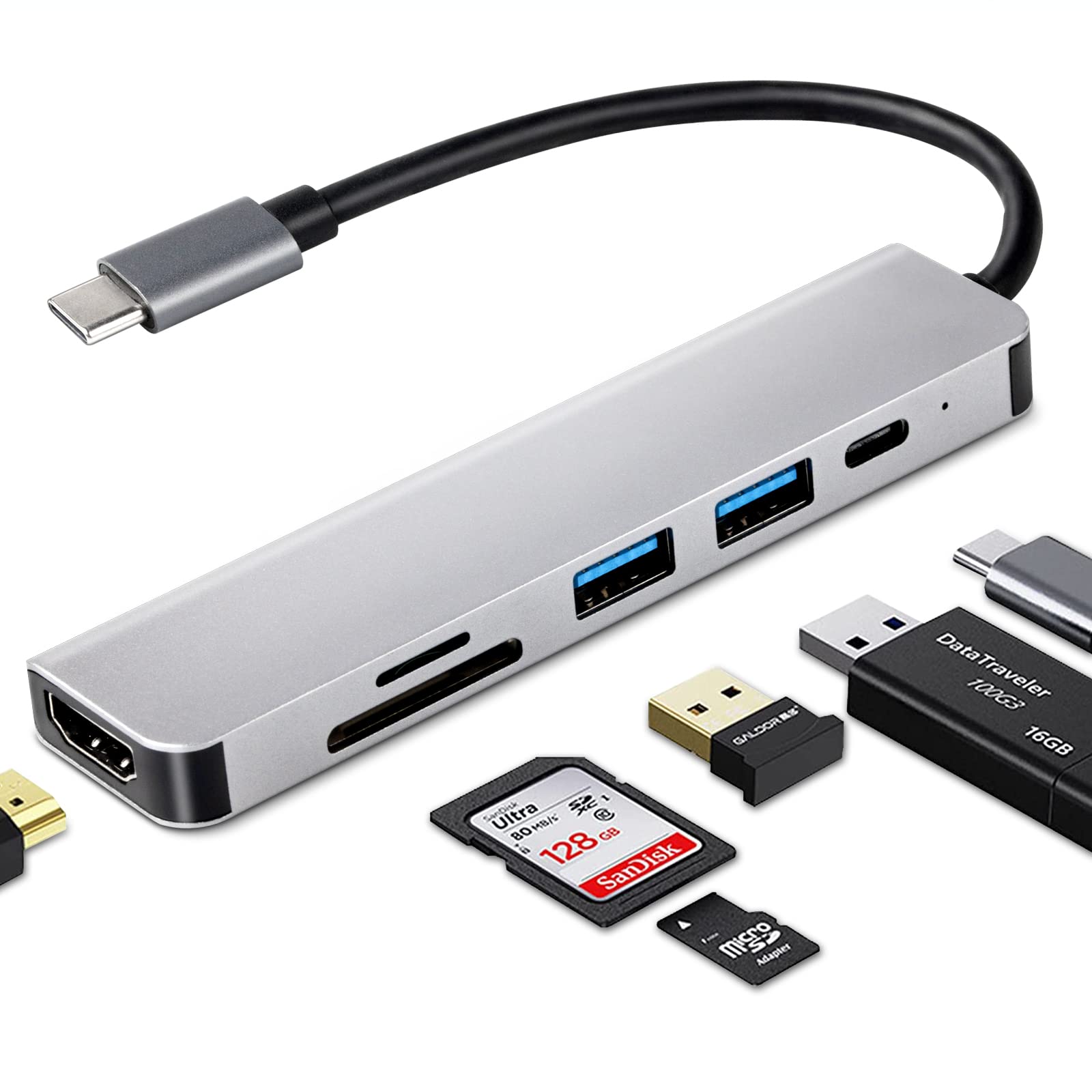 UrbanX 6-in-1 USB C Hub Multiport Adapter - USB-C to HDMI with 4K Output, 3 USB 3.0 Ports, SD/TF Card Reader - Compatible with MacBook Pro, ThinkPad A285 & Type C Devices - Perfect for Office Work, Video Conferencing & Travel