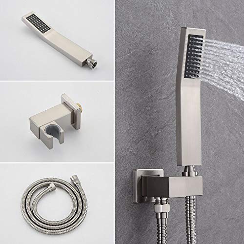 12 Inch High Pressure Rainfall Shower System Set - Brushed Nickel Shower Head with Handheld Spray, Bathtub Faucet & 3-Function Valve | Perfect for Modern Bathroom Renovation & Spa-Like Shower Experience