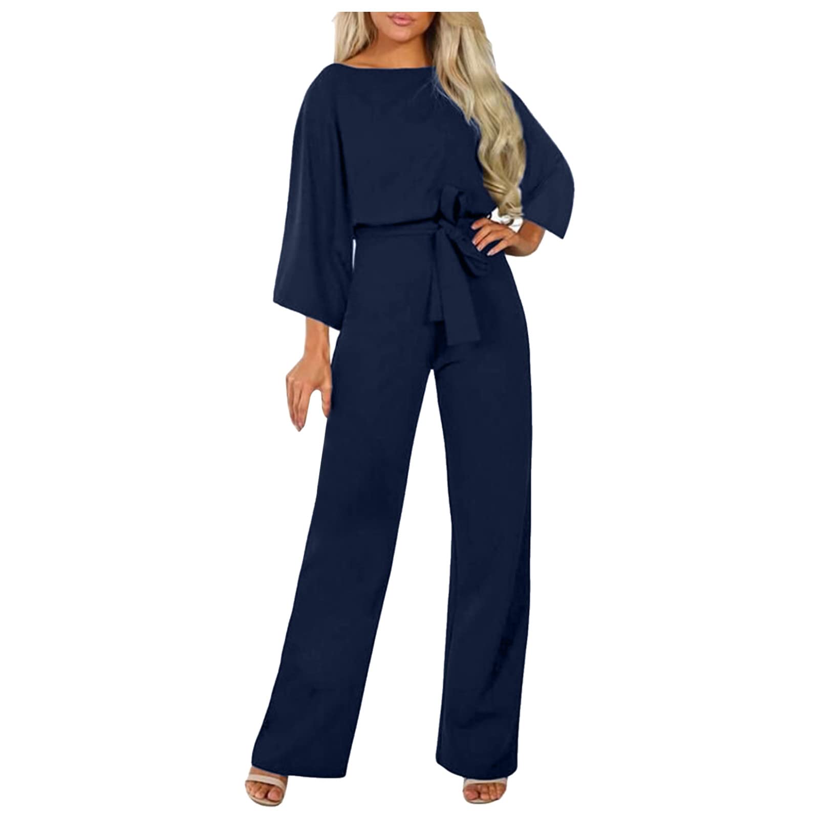 Women's Long Sleeve Playsuit Jumpsuit with Belt - Elegant Clubwear & Holiday Outfit for Parties, Nightlife, and Special Occasions
