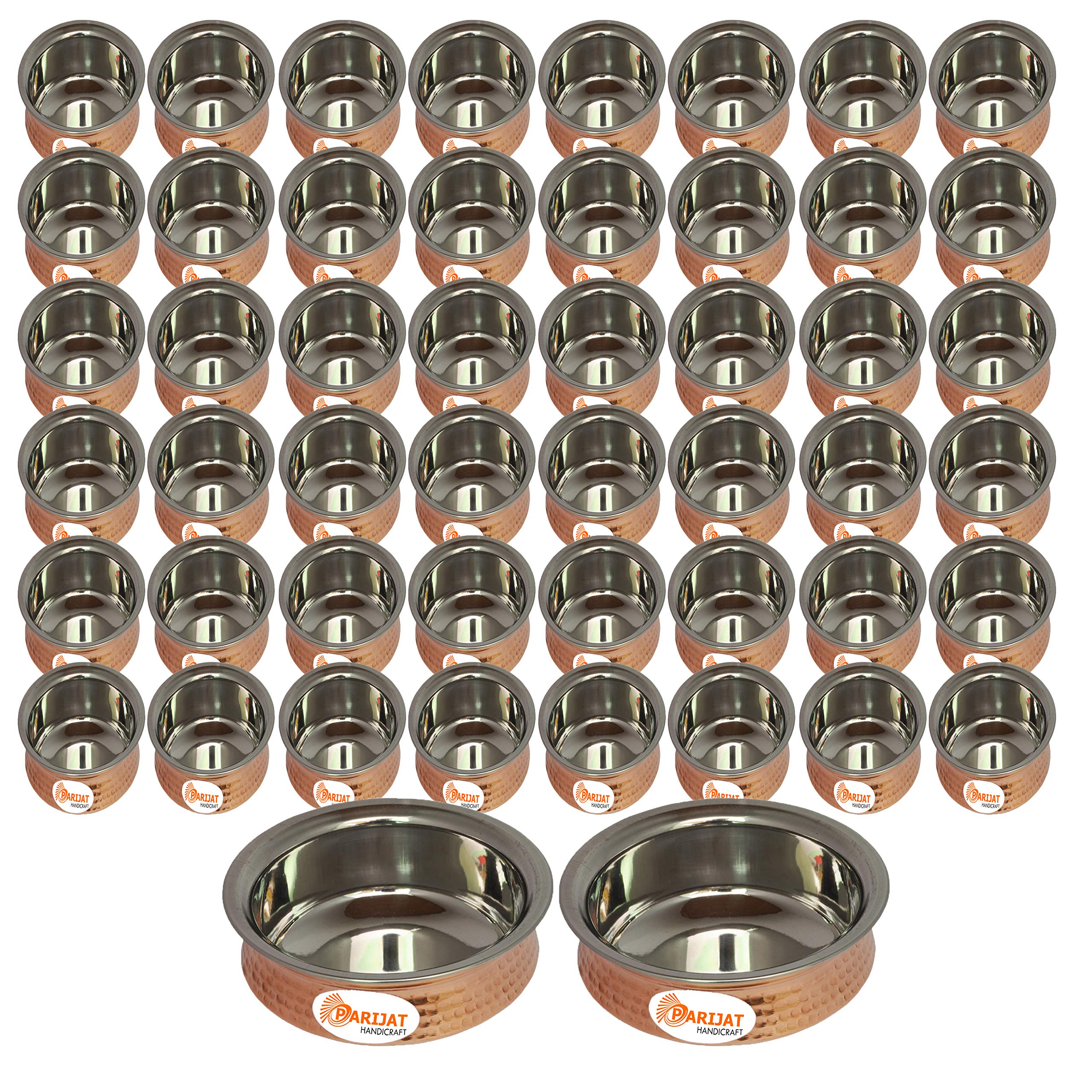 50-Pack Stainless Steel Hammered Copper Serving Bowls - 4 Inch Indian Curry Handi Set for Vegetable Dishes, Rice & Biryani | Elegant Tableware for Parties, Restaurants & Home Dining