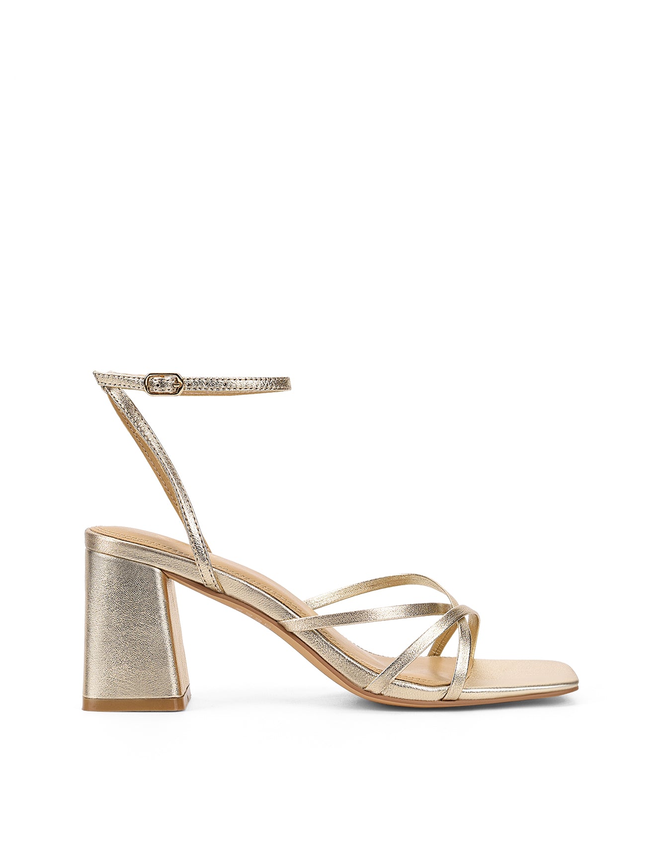 Straus Women's Gold Metallic Leather Block Heel Sandals - Comfortable Dressy Summer Shoes for Weddings, Parties & Office Wear
