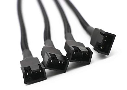 4-Pin PWM Fan Splitter Cable - Sleeved Braided Y Splitter 1 to 4 Converter for PC CPU Case Fans (10 Inch, 2 Pack) | Desktop Computer Cooling Solution for Gaming Rigs & Workstations