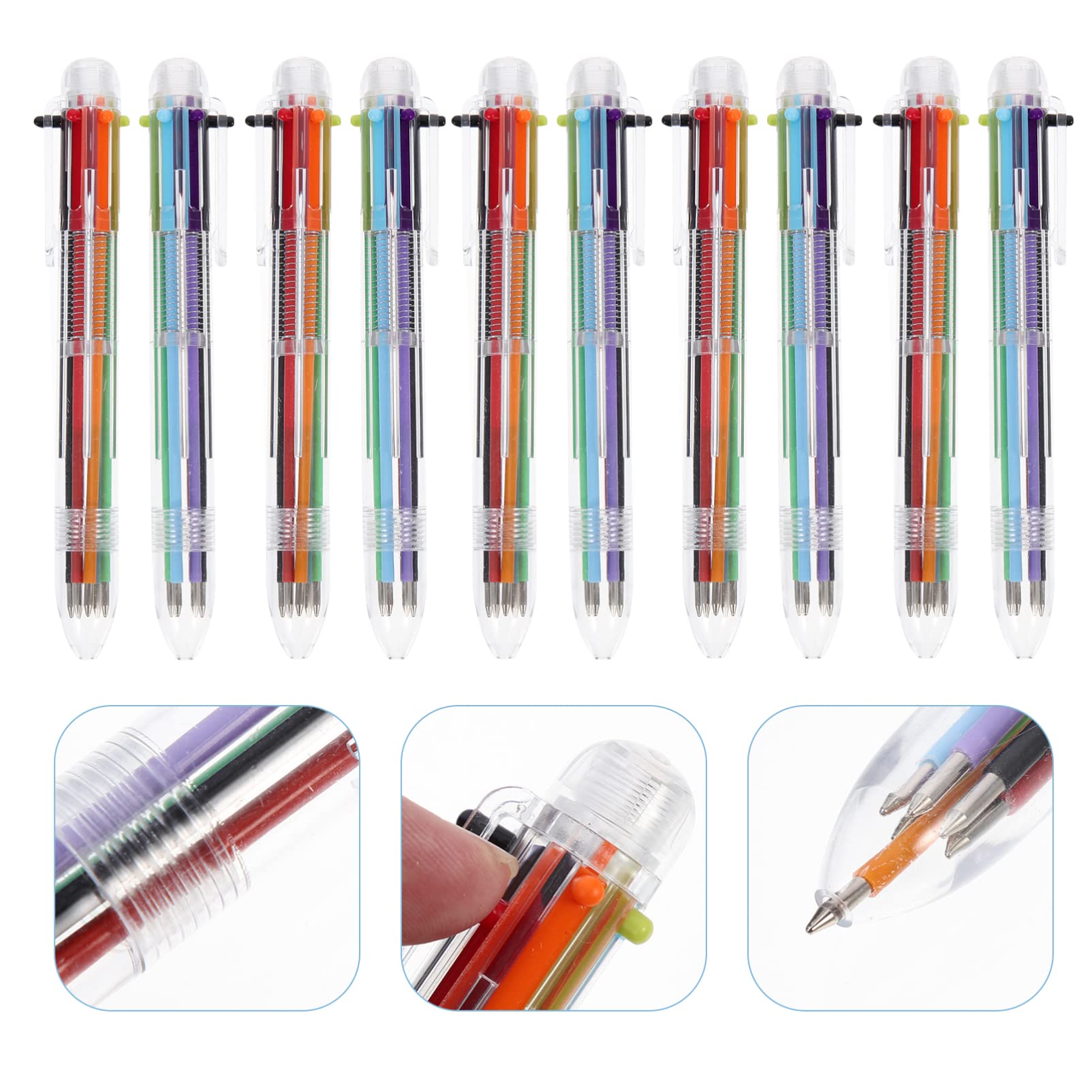 Operitacx 10-Pack Multicolor Ballpoint Pens - Transparent Plastic Writing Pens for Students, Office & School Supplies - Vibrant Colors for Note Taking, Journaling & Art Projects
