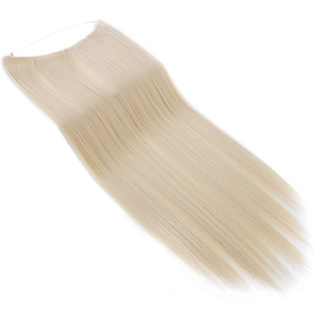 Silk-co One Piece Wire in Hair Extensions - 24 Inch Long Straight Synthetic Hairpiece, No Clip, Bleach Blonde | Perfect for Cosplay, Costumes, and Styling