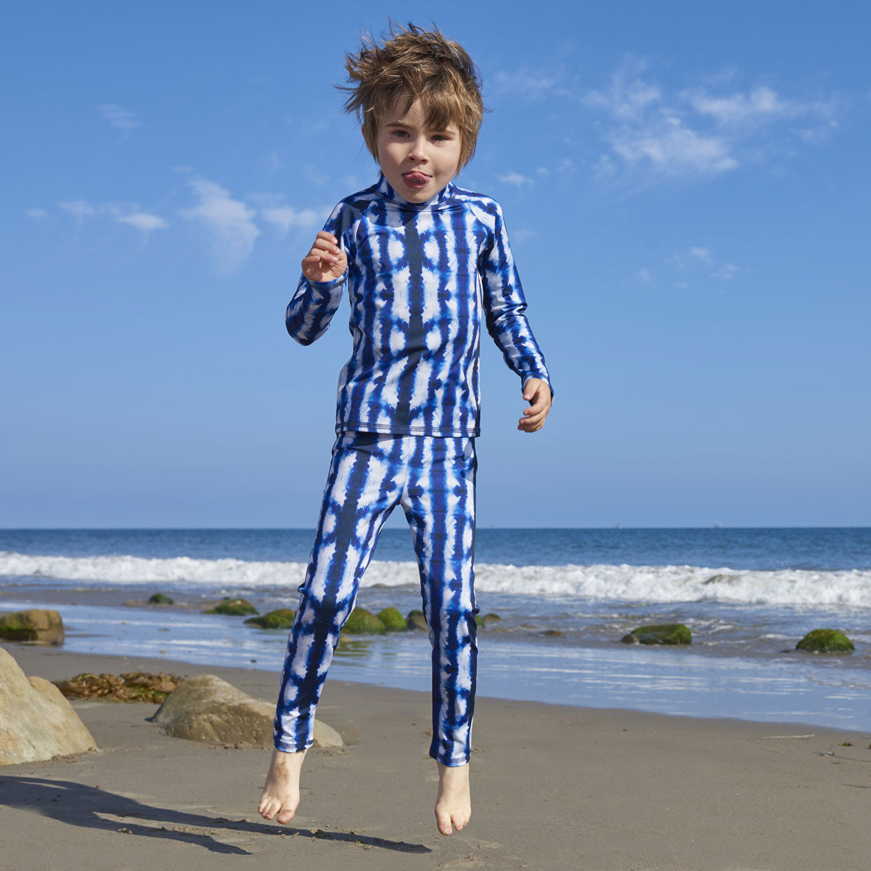 Kids UPF 50+ Shibori Tie-Dye Long Sleeve Rash Guard Top - Sun Protection Swim Shirt for Beach, Pool & Water Sports