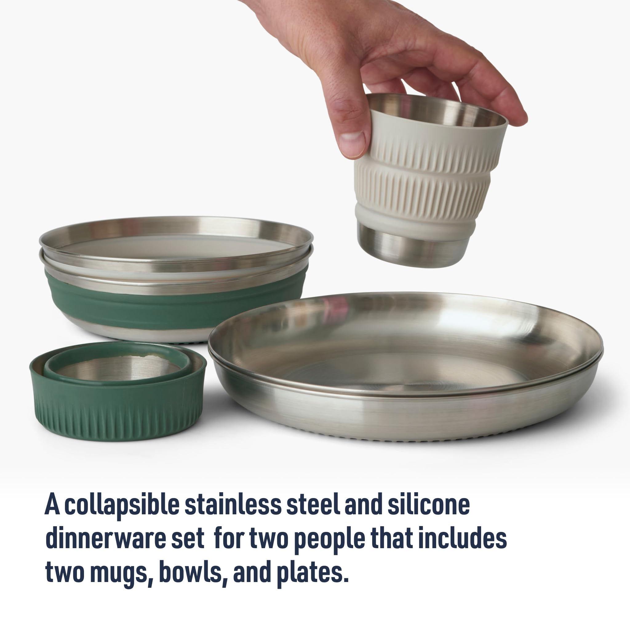 Sea to Summit Detour Stainless Steel Collapsible 2-Person Camping Dinnerware Set - 2 Plates, 2 Bowls & 2 Mugs - Lightweight & Compact for Backpacking, Hiking & Outdoor Adventures