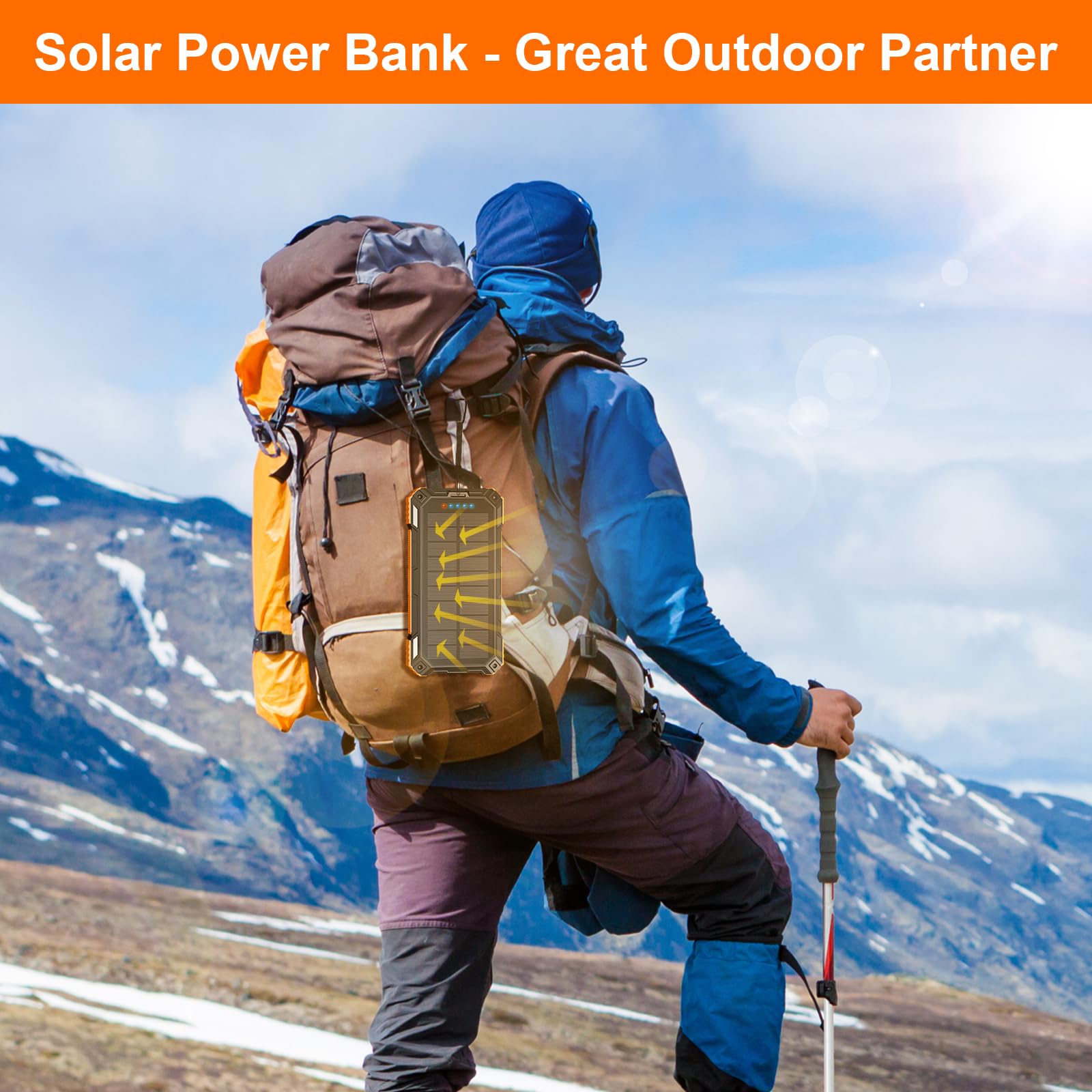 49800mAh Solar Charger Power Bank with Wireless Charging | 22.5W QC3.0 Fast Charger | Built-in 4 Cables & 6 Outputs | USB-C Compatible | Portable Phone Charger for iPhone, Samsung, Android | Perfect for Camping, Hiking & Outdoor Adventures
