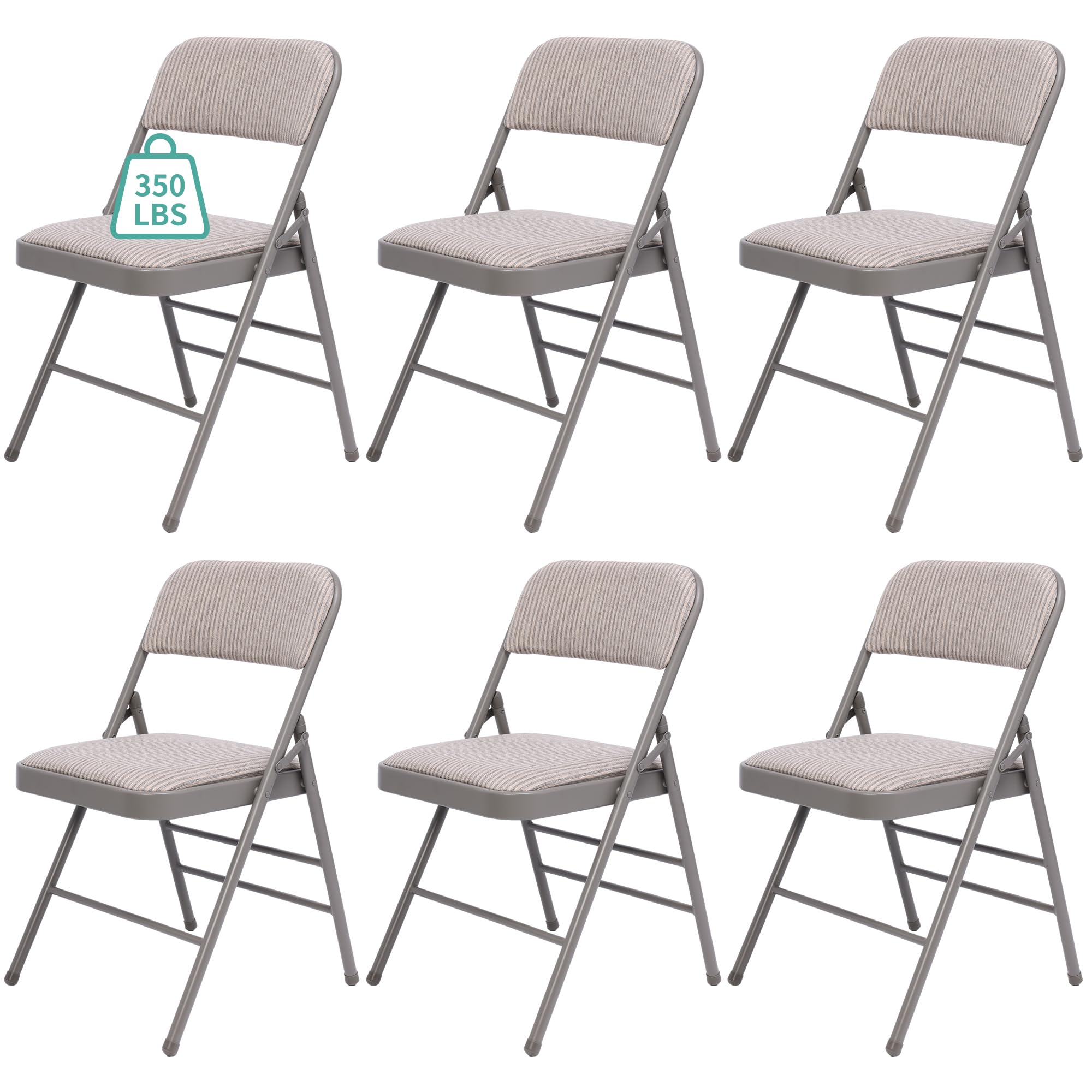6 Pack Grey Folding Chairs with Padded Cushion - Steel Frame Fabric Dining Chairs for Indoor Outdoor Use - Perfect for Home, Office, Events, Wedding & Party Gatherings