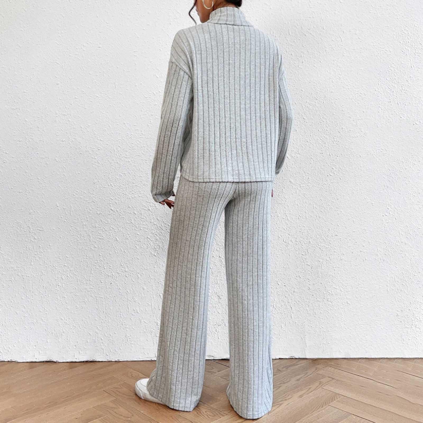 Women's Waffle Knit Two Piece Outfit Set - Half Zip Turtleneck Long Sleeve Top & Soft Lounge Shorts - Comfy Casual Loungewear for Home, Yoga & Weekend Wear