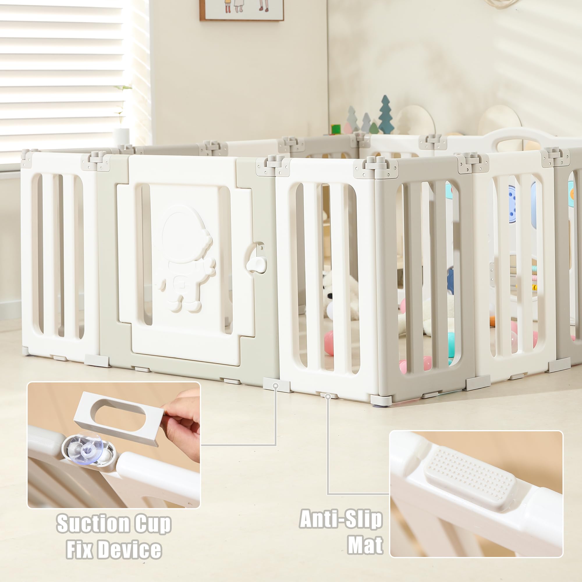 **Extra Large Baby Playpen - 14 Panels Foldable Play Yard for Babies & Toddlers, Adjustable Portable Baby Fence & Gate, Grey | Perfect for Indoor Playrooms, Outdoor Backyards & Travel**