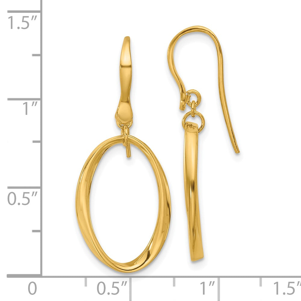 14K Gold Polished Oval Shepherd Hook Dangle Earrings - LE2651 | Elegant Drop Earrings for Women, Perfect for Weddings, Parties & Everyday Wear