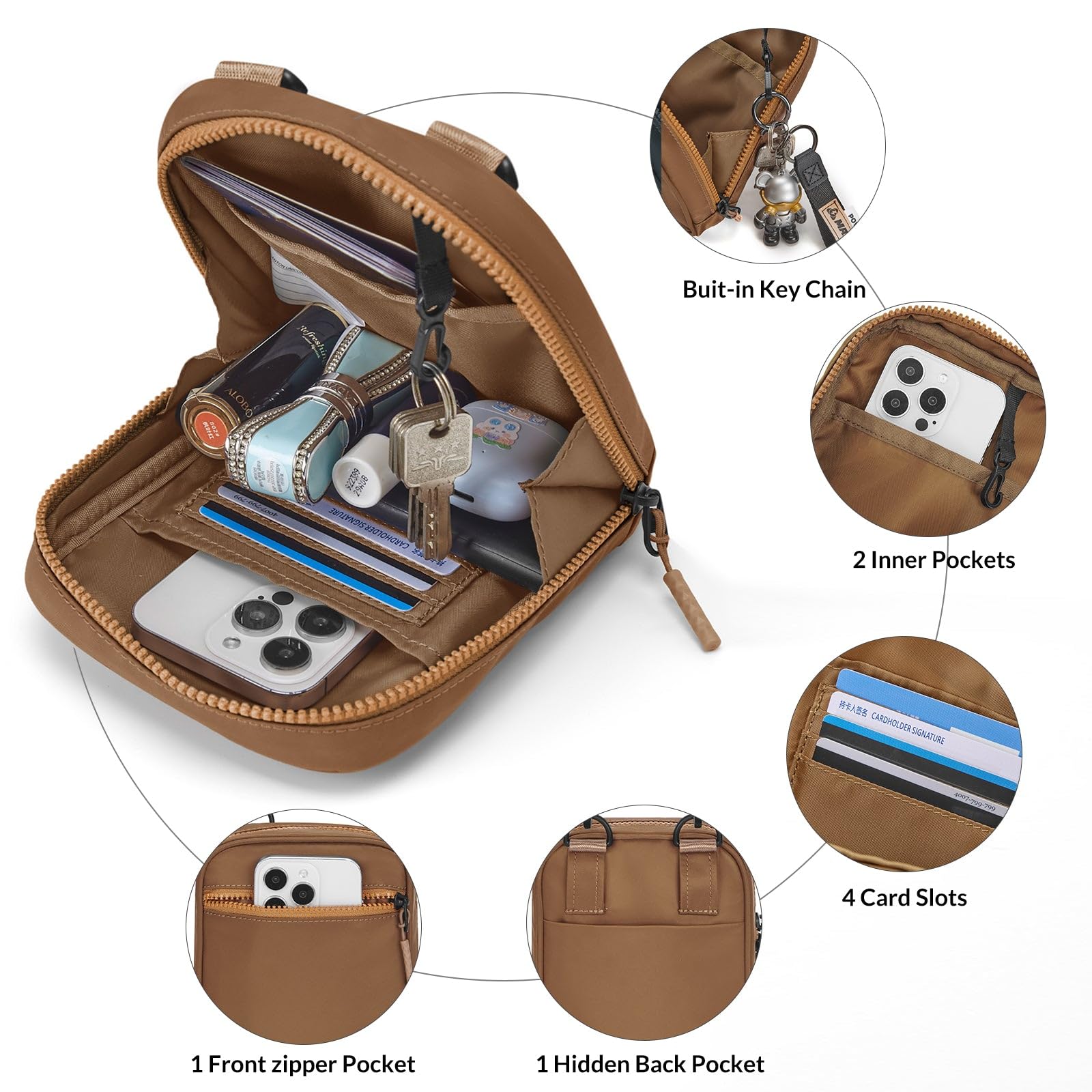 BALEAF Women's Small Crossbody Bag 1.5L - Roasted Brown Sling Purse, Travel Fanny Pack & Belt Bag for Everyday Use, Work, Gym, and Outdoor Activities