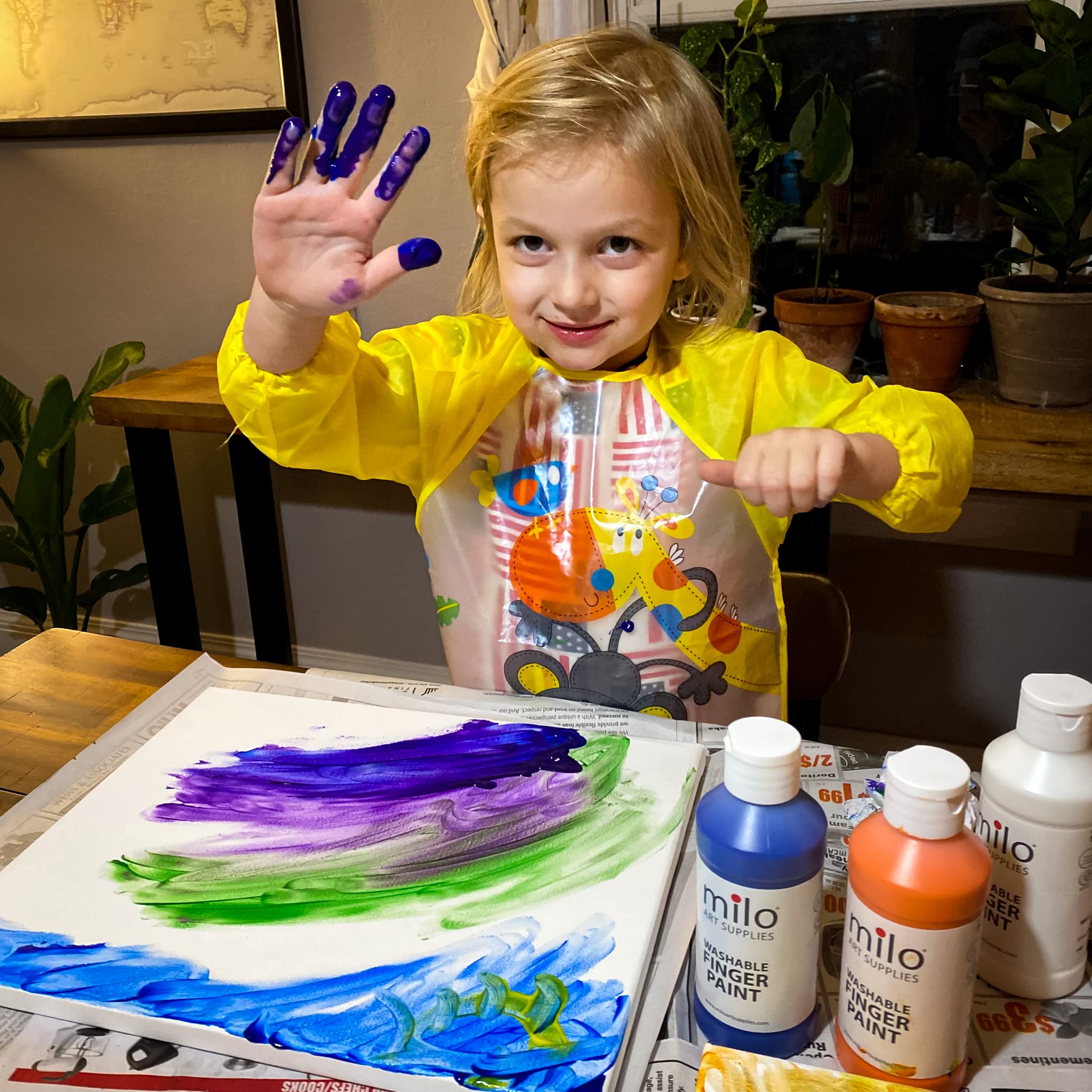 milo Kid's Washable Non-Toxic Finger Paint Set - 8 Vibrant Colors in 8 oz Squeeze Bottles | Safe Art Supplies for Toddlers & Preschoolers | Classroom, Birthday Party & DIY Craft Activities
