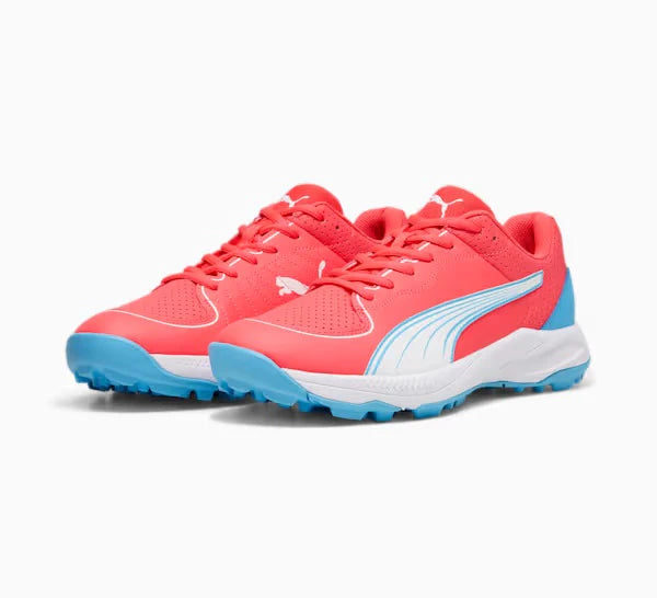 PUMA Men's 24FH Rubber Cricket Shoes - Fire Orchid & White Spiked Cleats for Enhanced Grip | Perfect for Cricket Matches, Training & Outdoor Sports