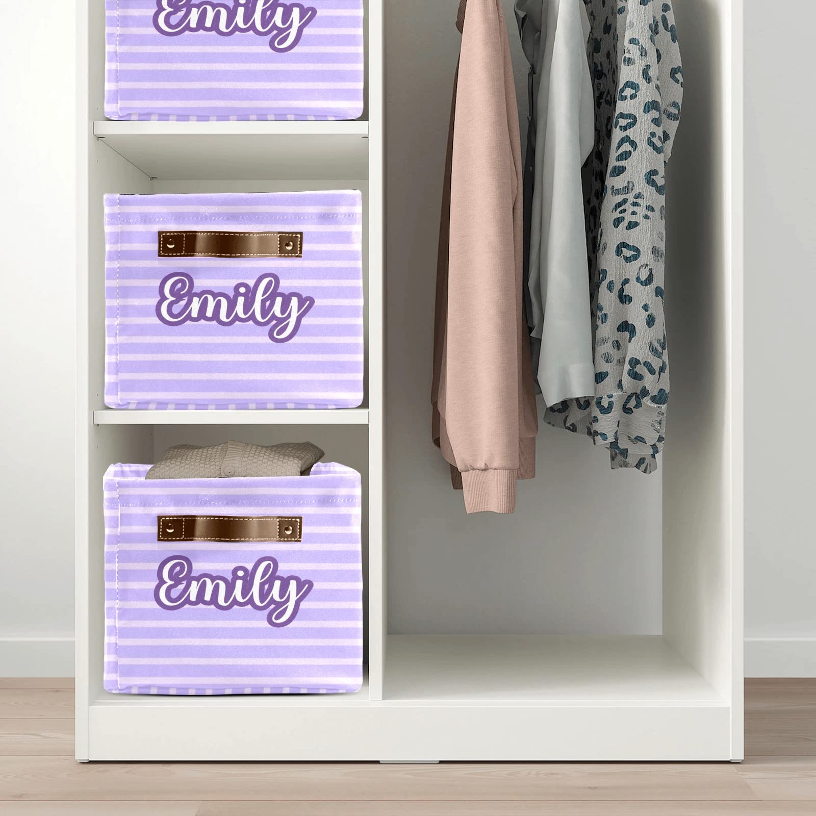 Custom Personalized Collapsible Storage Bin Box with Name - Purple & Pink Stripes Closet Organizer for Clothes, Toys, Nursery & Pet Supplies | Perfect for Home Organization, Baby Room & Pet Storage