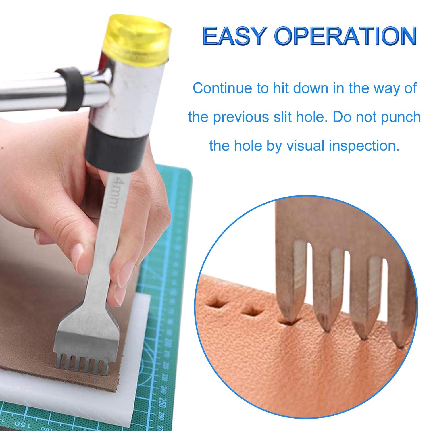 JONMON 4mm Diamond Hole Lacing Chisel Set - 1/2/4/6 Prong Leather Punch Tool with Rhombus Teeth for Leathercraft, DIY Stitching, Bag Making, Shoe Repair & Wallet Crafting - 4Pcs Leather Sewing Supplies