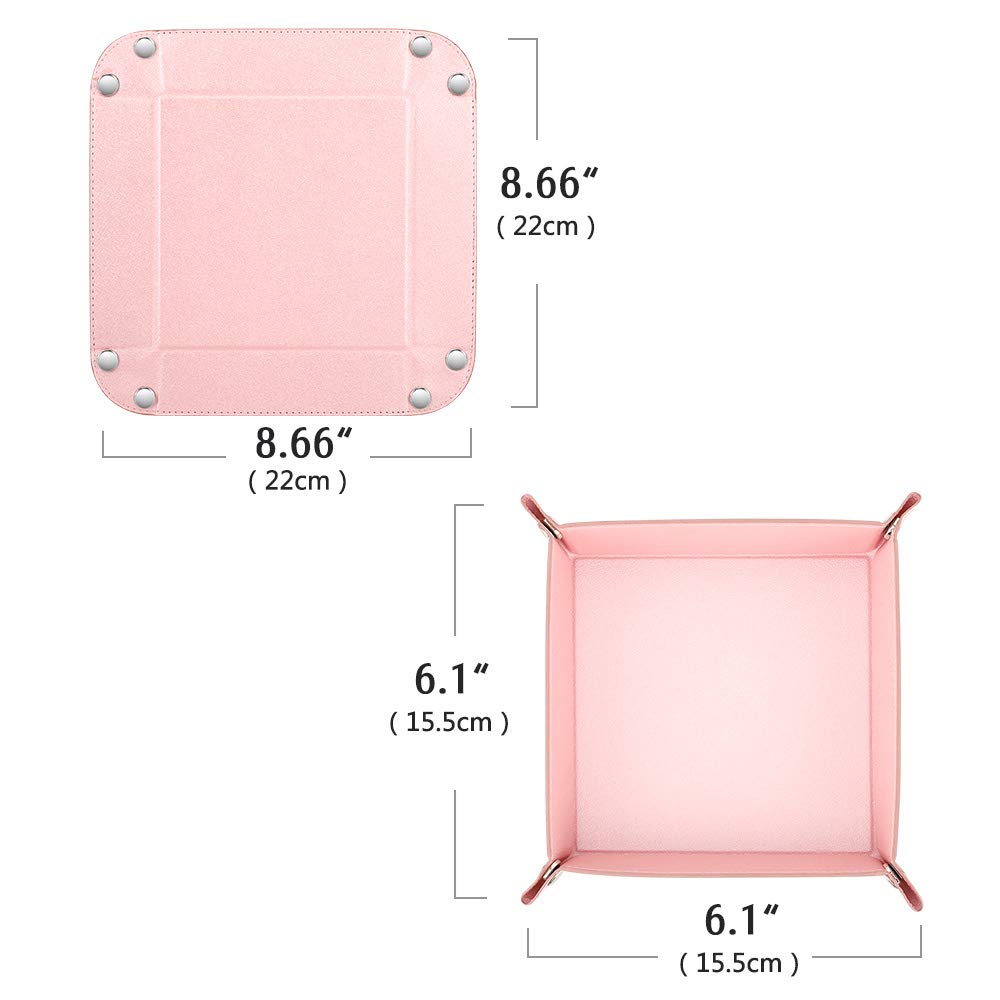 PU Leather Valet Tray for Men & Women - Desktop Jewelry Storage Organizer, Catchall Tray for Wallet, Coins, Phone & Keys | Entryway, Bathroom & Nightstand Organizer - Pink