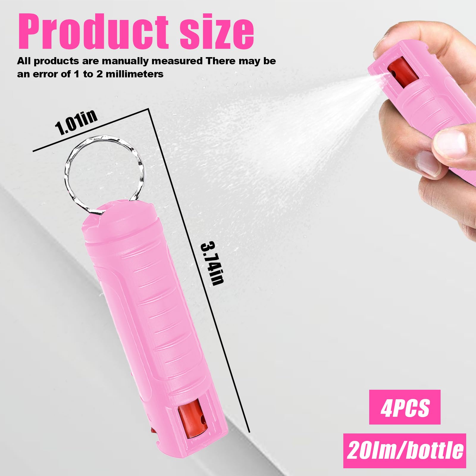 Pepper Spray Keychain - 4 Pack Self Defense Keychains with 20ml Pepper Spray for Women, Men & Kids - Easy to Use Personal Safety Protection for Walking, Jogging, Night Commute & Outdoor Activities