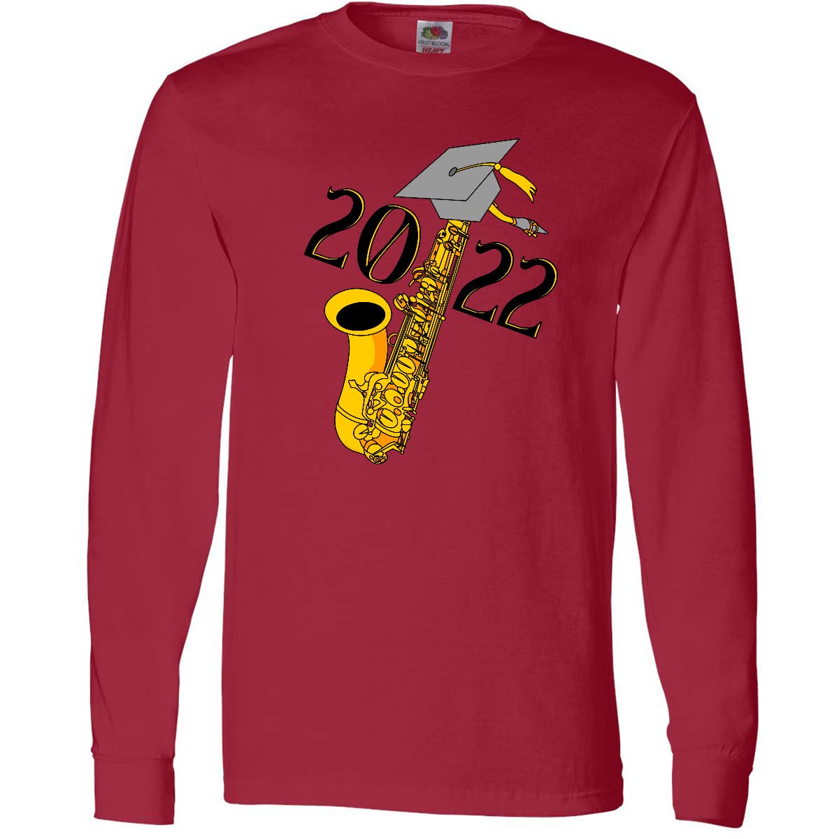 Inktastic Saxophone 2022 Graduation Long Sleeve T-Shirt - Music Lover Gift for Band Members & Graduates - Perfect for Concerts, School Events & Graduation Parties