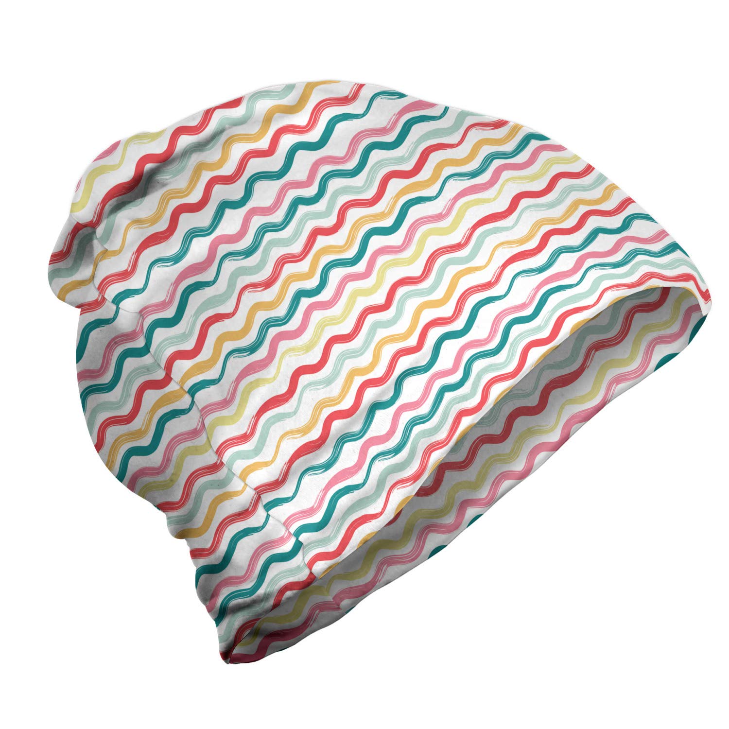 Ambesonne Unisex Beanie - Boho Wavy Rough Lines Design for Men & Women - Warm Knit Winter Hat for Hiking, Camping & Outdoor Activities
