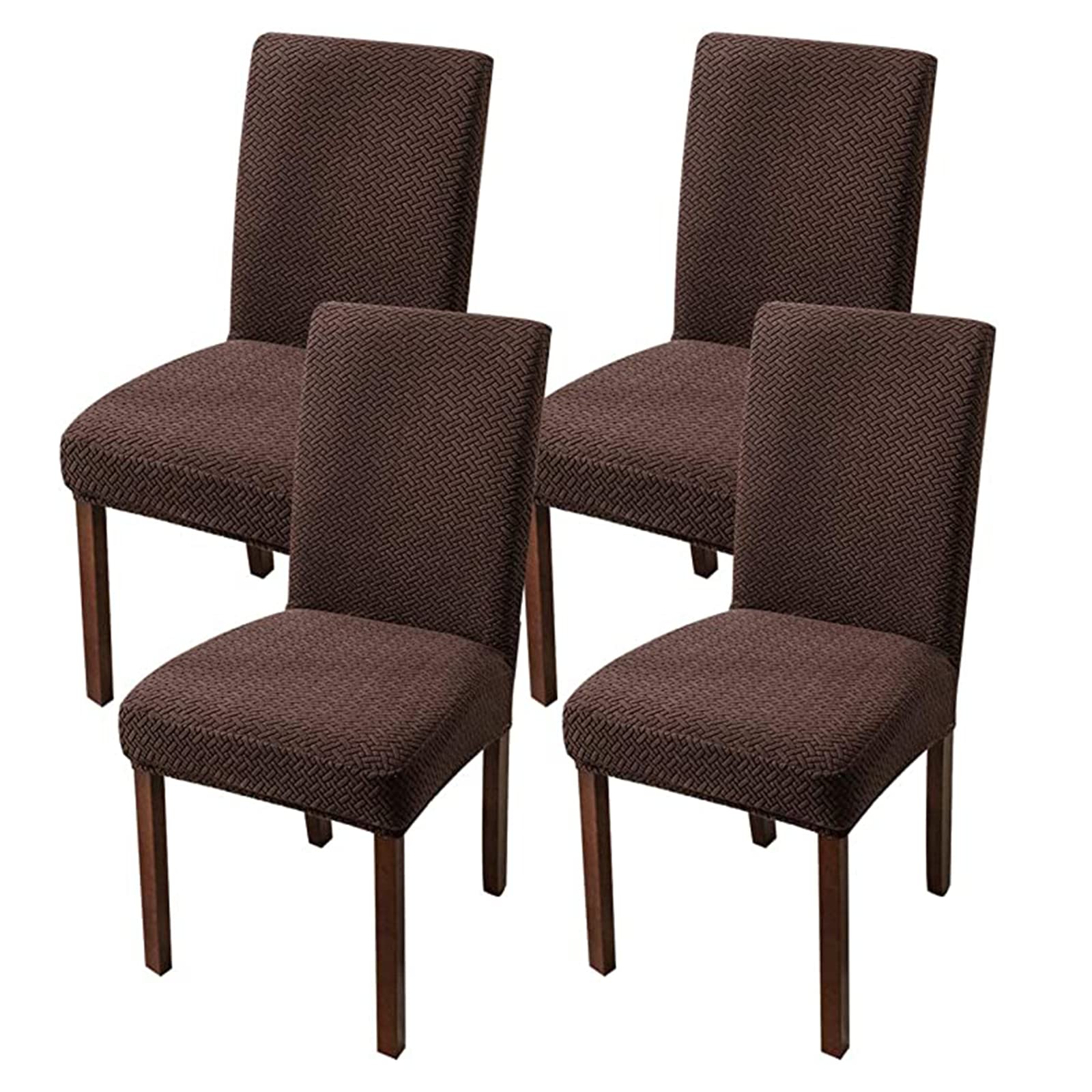 Washable Elastic Stretch Chair Seat Covers - Removable Dining Chair Protector for Home, Wedding, Hotel & Banquet - Modern Dark Coffee Furniture Cover (Set of 4) | Perfect for Dining Rooms, Ceremonies & Everyday Use