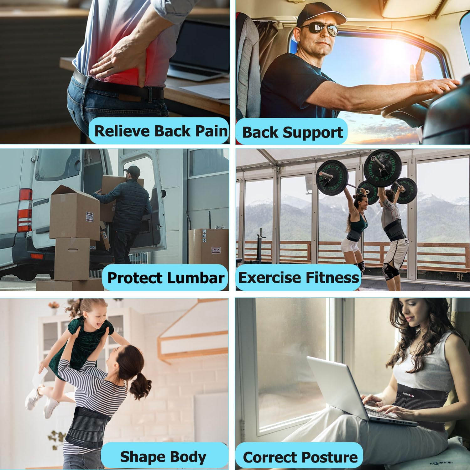 Men's & Women's Back Support Belt - Adjustable Lumbar Brace for Lower Back Pain Relief, Scoliosis, Sciatica & Herniated Disc - Black XL - Ideal for Workouts, Sports & Office Work