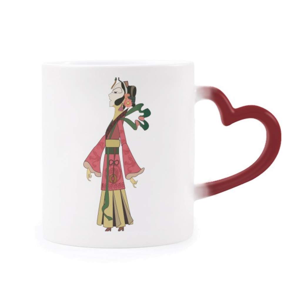 Heat Sensitive Stoneware Mug - Chinese Shadow Play Female Design, Color Changing from Red | Perfect for Tea, Coffee & Unique Gifts