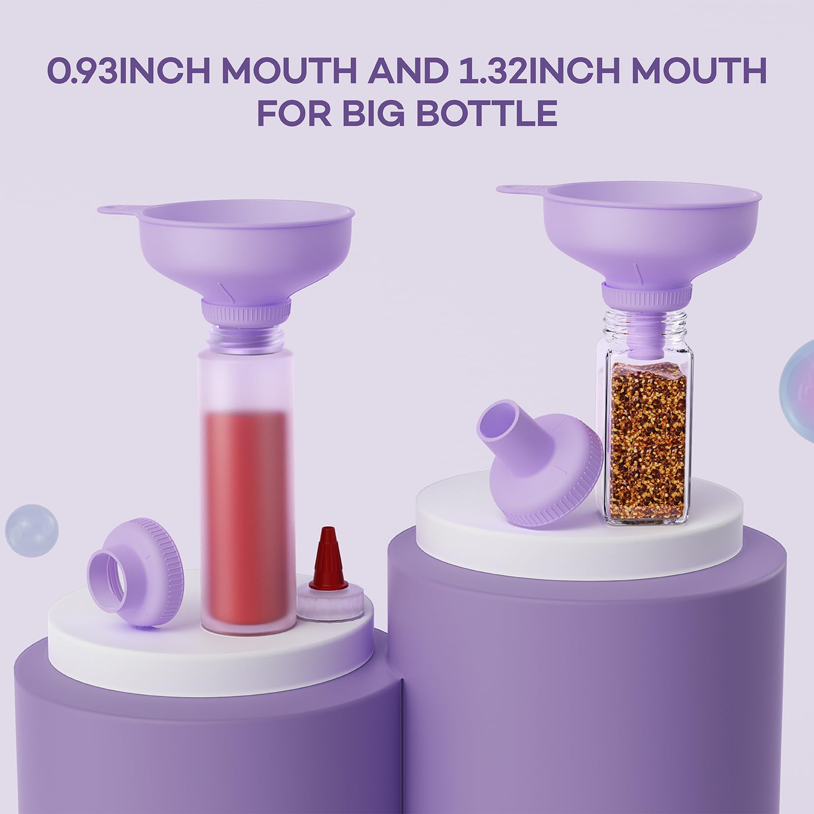 Wide Mouth Multi-Purpose Kitchen Funnel Set - 4 Size Food Grade Plastic Canning Funnels with 2 Strainers for Bottles, Jars & Bags (Purple) - Ideal for Home Canning, Cooking Oil Transfer & DIY Projects