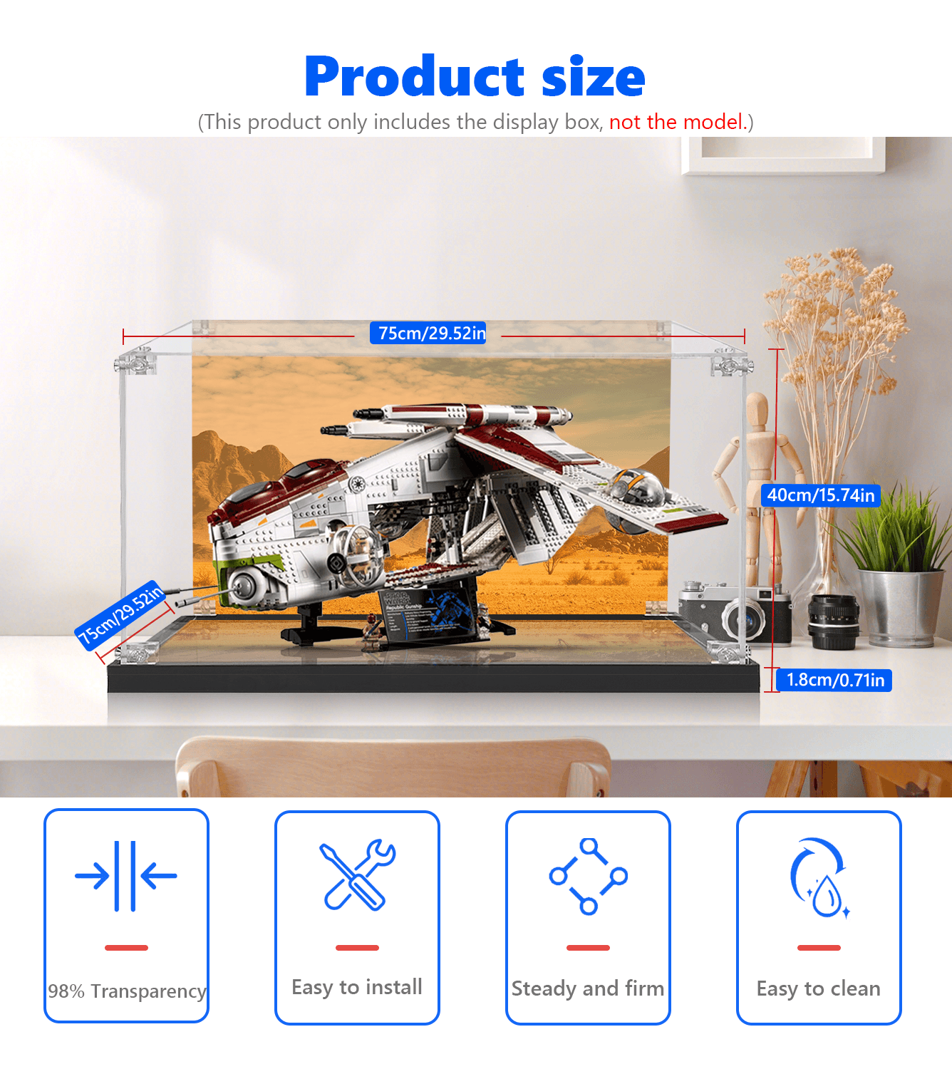 Lego Star Wars Republic Gunship 75309 Display Case - Clear Acrylic Protection for Collectible Building Sets - Perfect for Showcasing in Home Office or Game Room