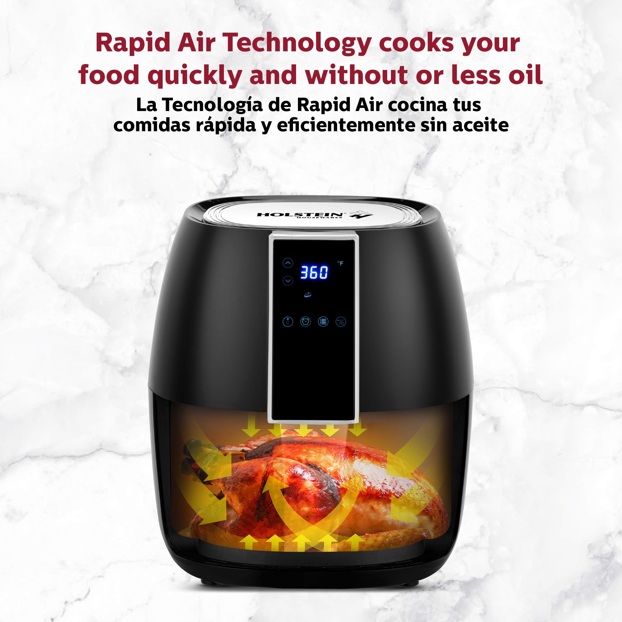 Holstein Housewares 3.7QT Digital Air Fryer - Black, User-Friendly with 7 Cooking Presets & Optimal Control Panel - Perfect for Healthy Frying, Roasting, Baking at Home