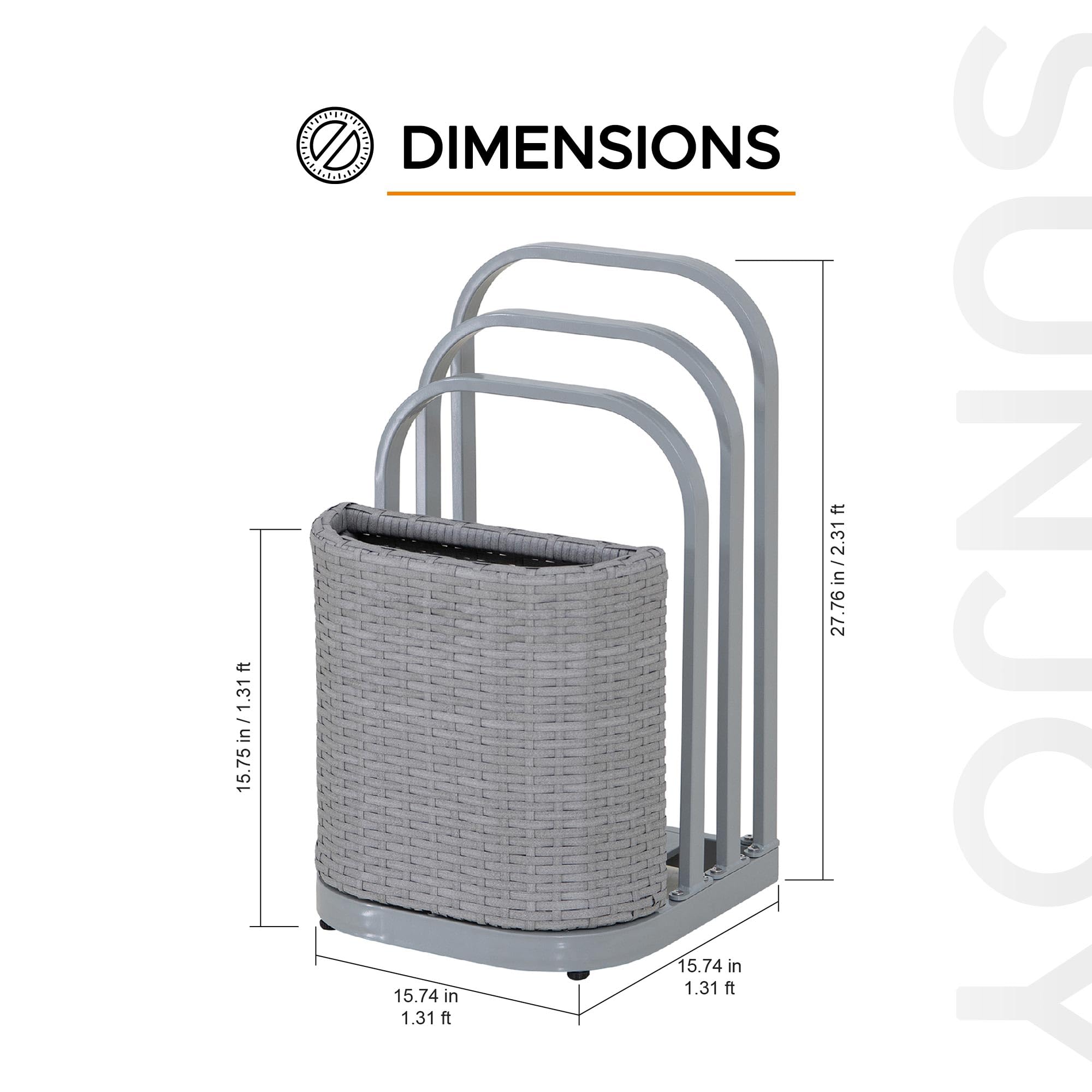 **Sunjoy 16-Inch Rust-Proof Aluminum Pool Float Storage Rack – Outdoor Wicker Poolside Organizer for Cushions, Floaties, Noodles & Toys (Grey) – Perfect for Backyard, Poolside & Beach Storage**